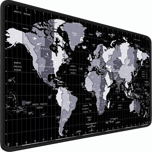 Large Mouse Pad, 31.5x15.7 inch Large Extended Computer Keyboard Mouse Mat, Water Resist Non-Slip Mousepad Rubber Base Long XXL Desk Mouse Pad for Work & Gaming, Office & Home, Grey Map