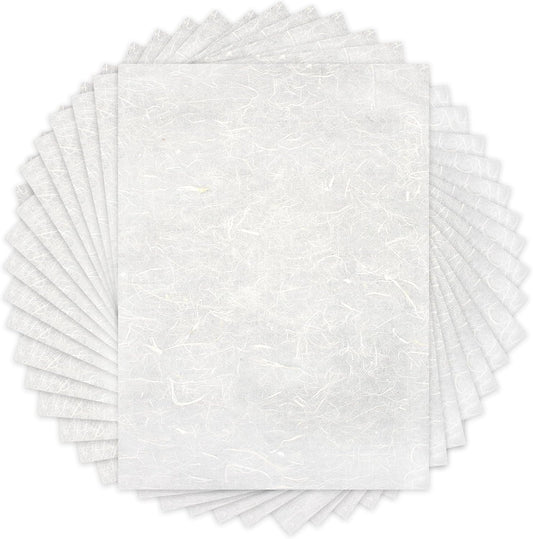 Benvo 50 Sheets A4 Natural Mulberry Paper Visible Plant Fibers Rice Paper Printable Decoupage Tissue Paper Sheets for Writing, Painting, Card Making, DIY Crafts(8.3x11.7in, Semi Transparent Off White)