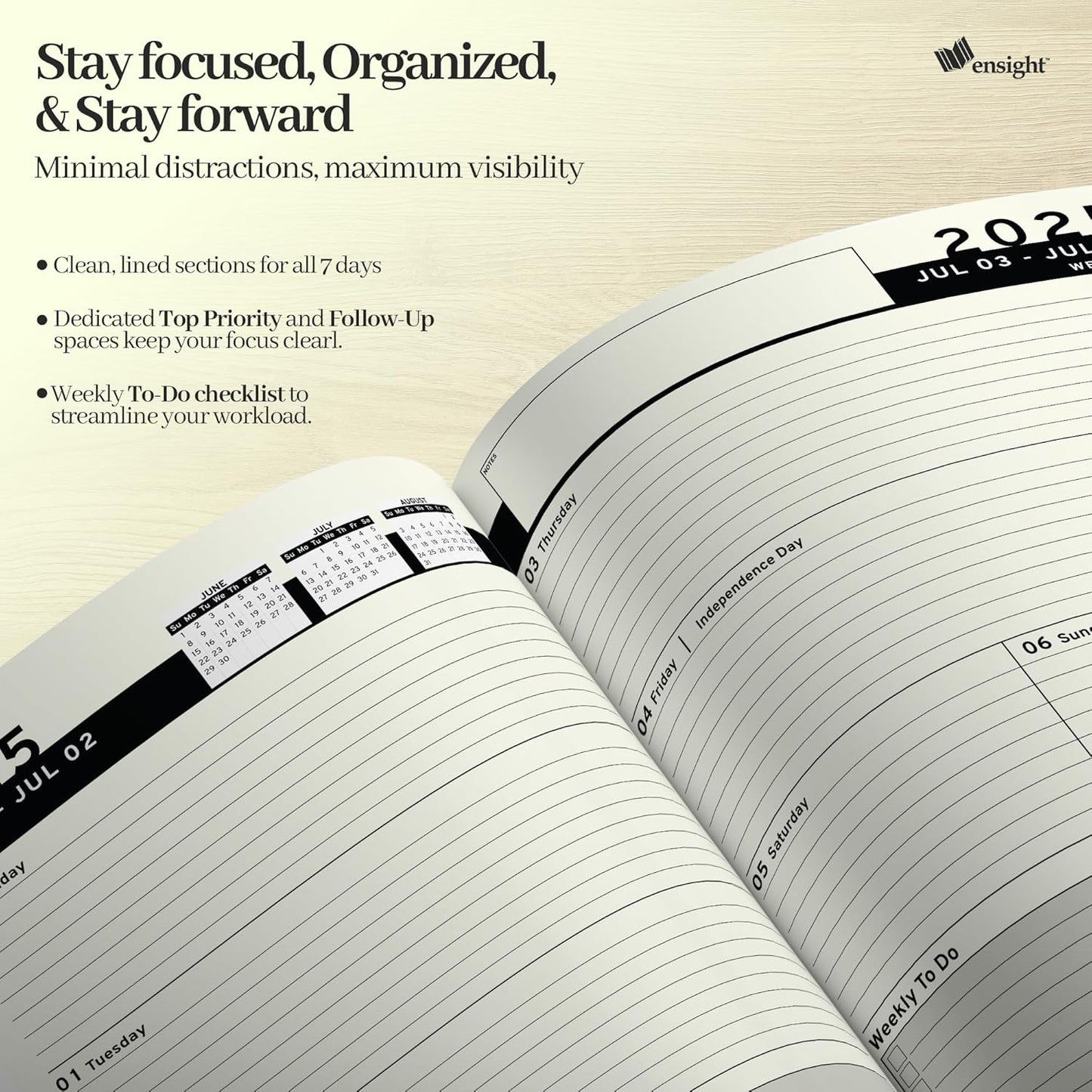 Ensight 2025-2026 HARDCOVER Leather Planner Weekly & Monthly - 8.5x11 Inches - Academic Planner Business Personal or Student - Pen Holder, Thick Paper, July 2025 - June 2026 (Green)