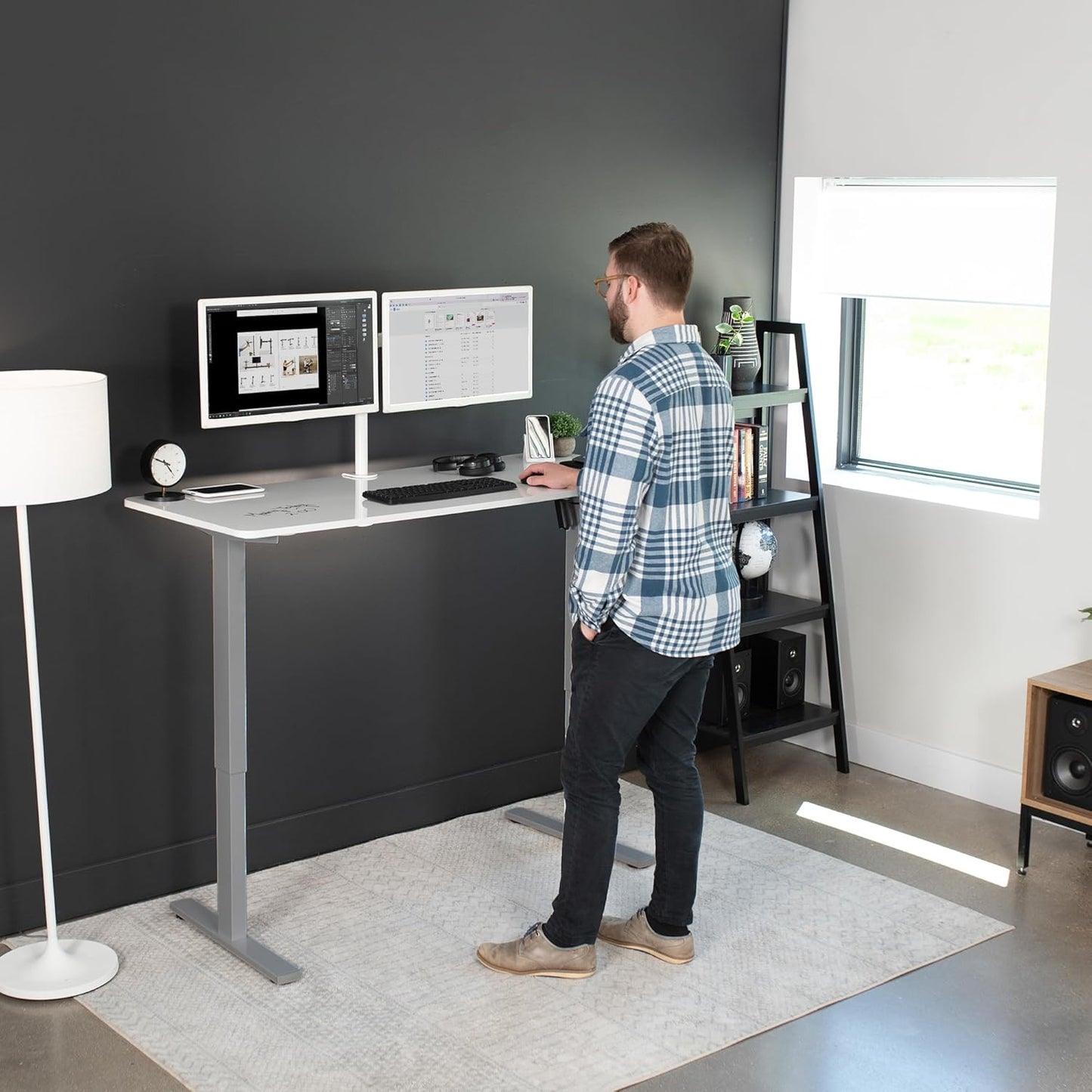 VIVO Electric Dry Erase 60 x 24 in Standing Desk, Memory Height Adjustment, 1B Series, Whiteboard Top Gray Frame, DESK-KIT-1G6WE