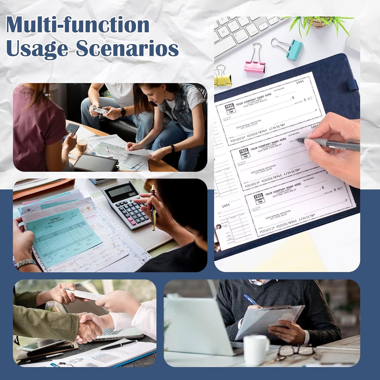 9" x11 1/4" PU Leather 3 Rings Personal Checks Binder for End-Stub Deskbook 3-Ring Binders for Desk Check fit 3 & 9 Holes Checkbook Binder Cover for Business Finances (Not Fit 7 Holes,Navy Blue)