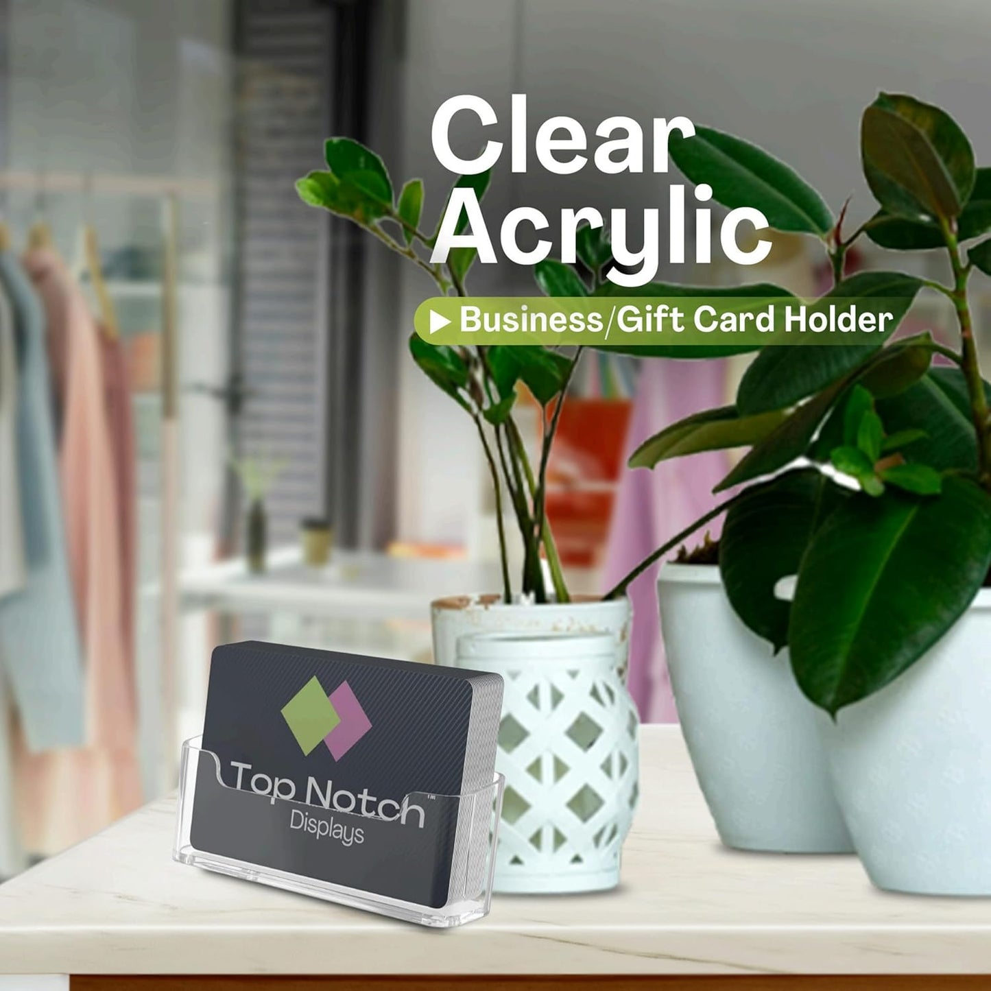 Acrylic Business Card Holder for Desk - Gift & Business Card Display Stand, Sleek & Durable Card Holder Display for Office, Home & Retail Use, Fits 50 Business Cards, 6 Pack - Clear