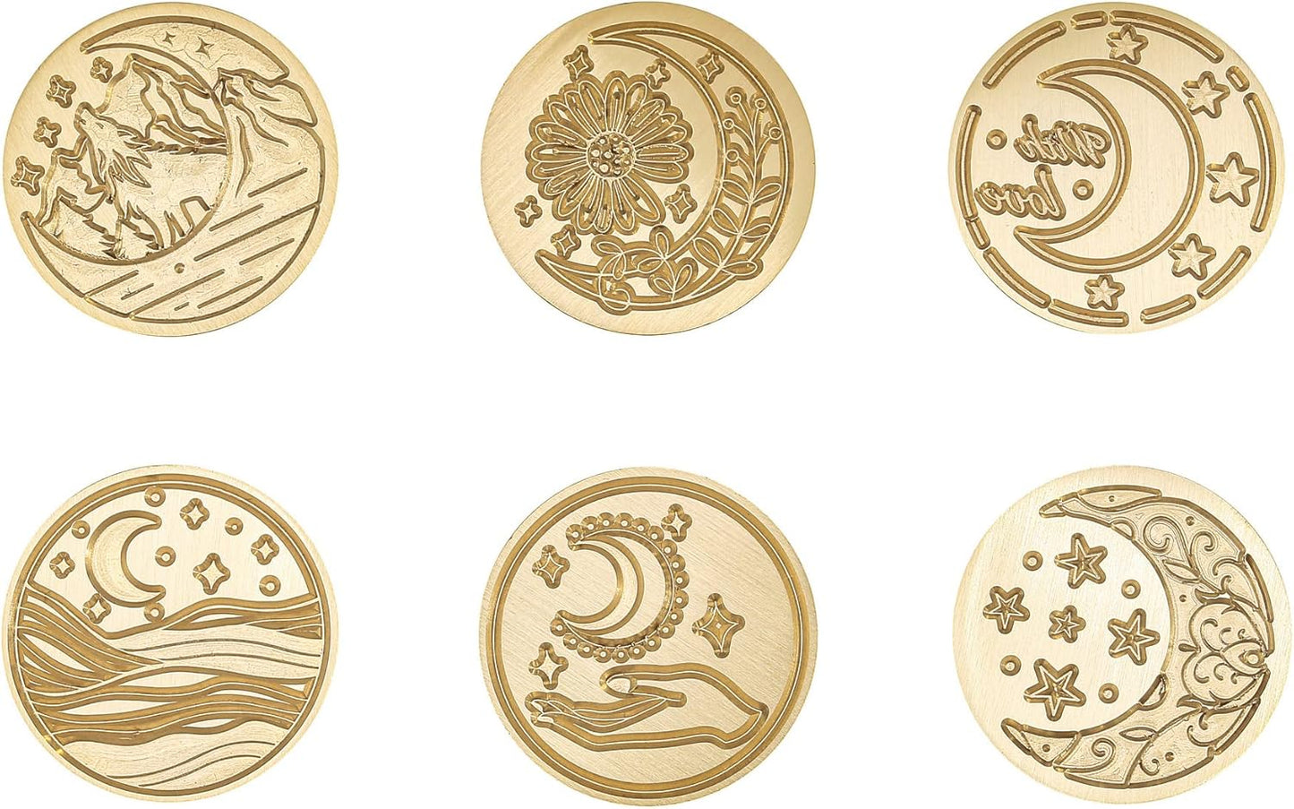 Yoption 6 Pieces Moon Series Wax Seal Stamp Set, Vintage Sealing Wax Stamp Heads + 1 Wooden Handle with Gift Box for Wedding Invitation, Christmas, Gift Idea