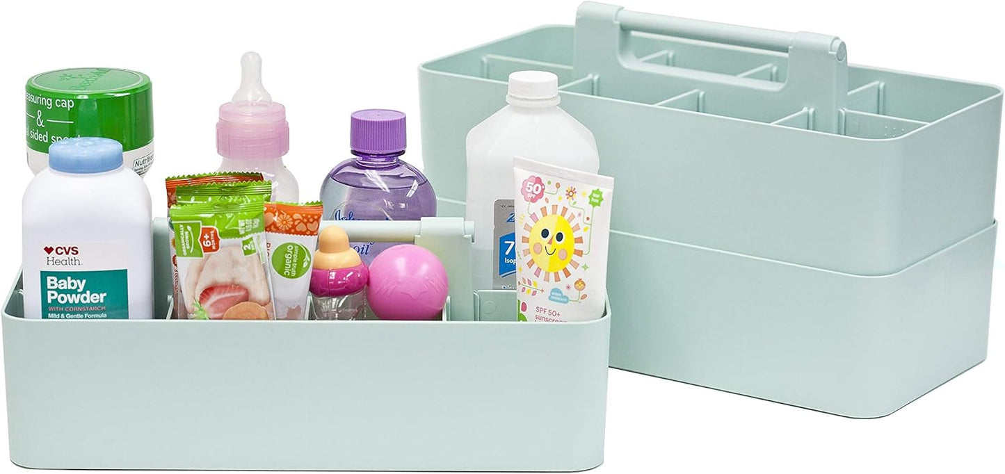 -Large Portable Caddy, DIY Dividers, 8 Compartments, School Office Supplies Home Business Organizer,Portable Basket with Handle Storage Organizer Modern Made in USA (3 PACK, Mint)