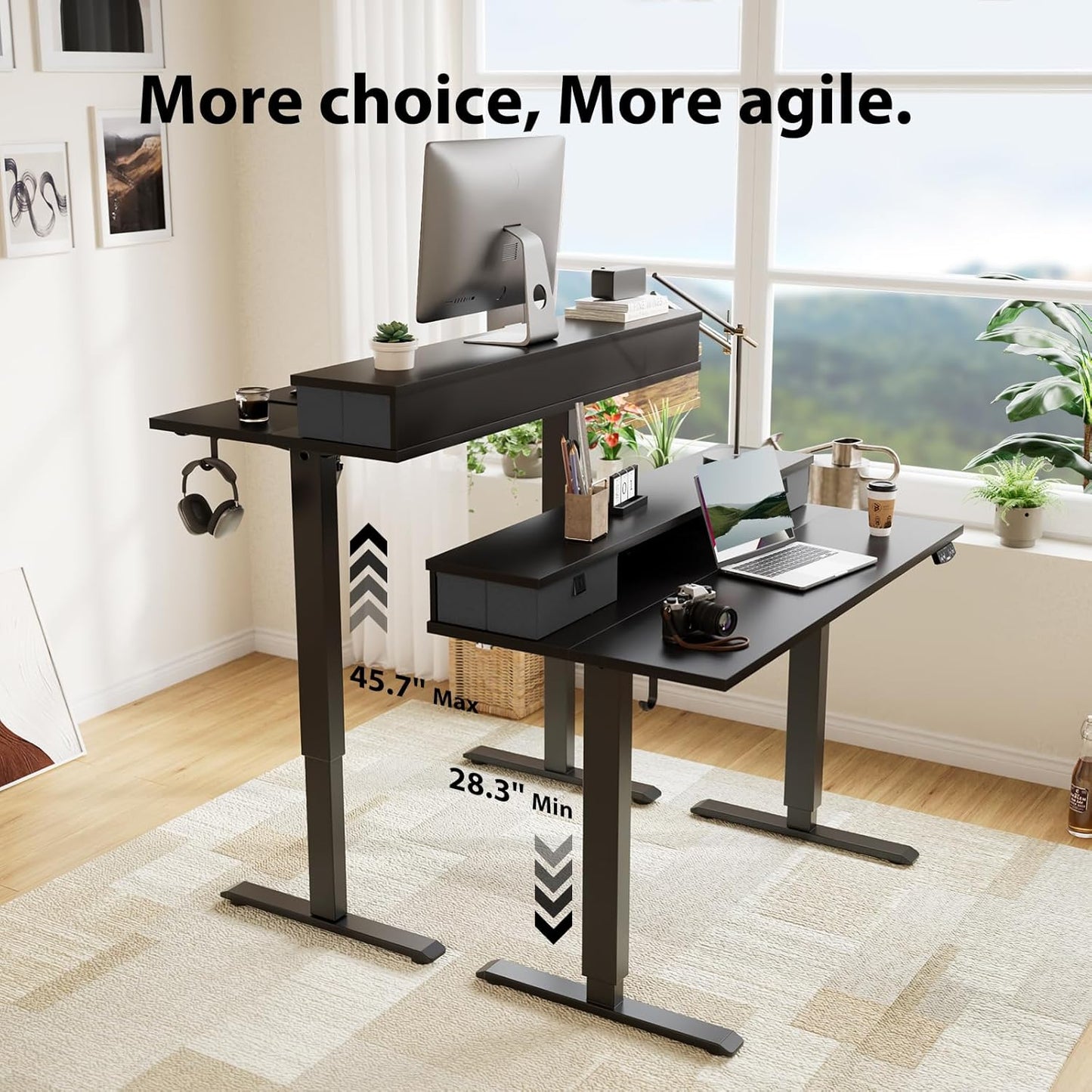 Agilestic 63 x 24 Inches Electric Standing Desk with 2 Storage Drawers, Stand Up Desk Adjustable Height, Sit and Stand Computer Table with Splice Board, Black