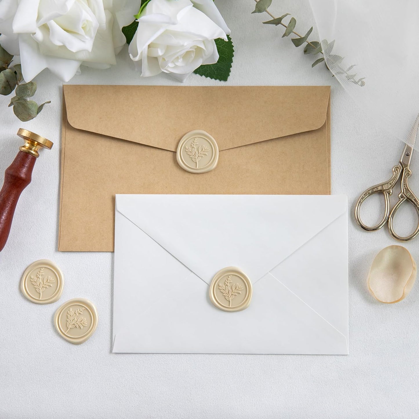 60 Pcs Champagne Wax Seal Stickers, Wedding Invitation Accessories Envelope Stickers - Peferct for Wedding Accessories, Gift Box Craft Wrapping, Christmas Cards Envelope Seals