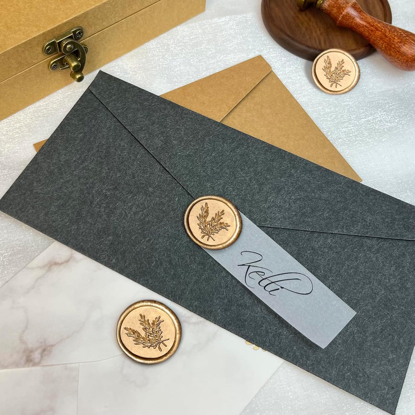 50Pcs Wax Seal Stickers Handmade Envelope Seals Self Adhesive Wax Stickers for Wedding Party Invitations, Envelope, Gift Wrap, Christmas(Rosemary Style, Bronze)