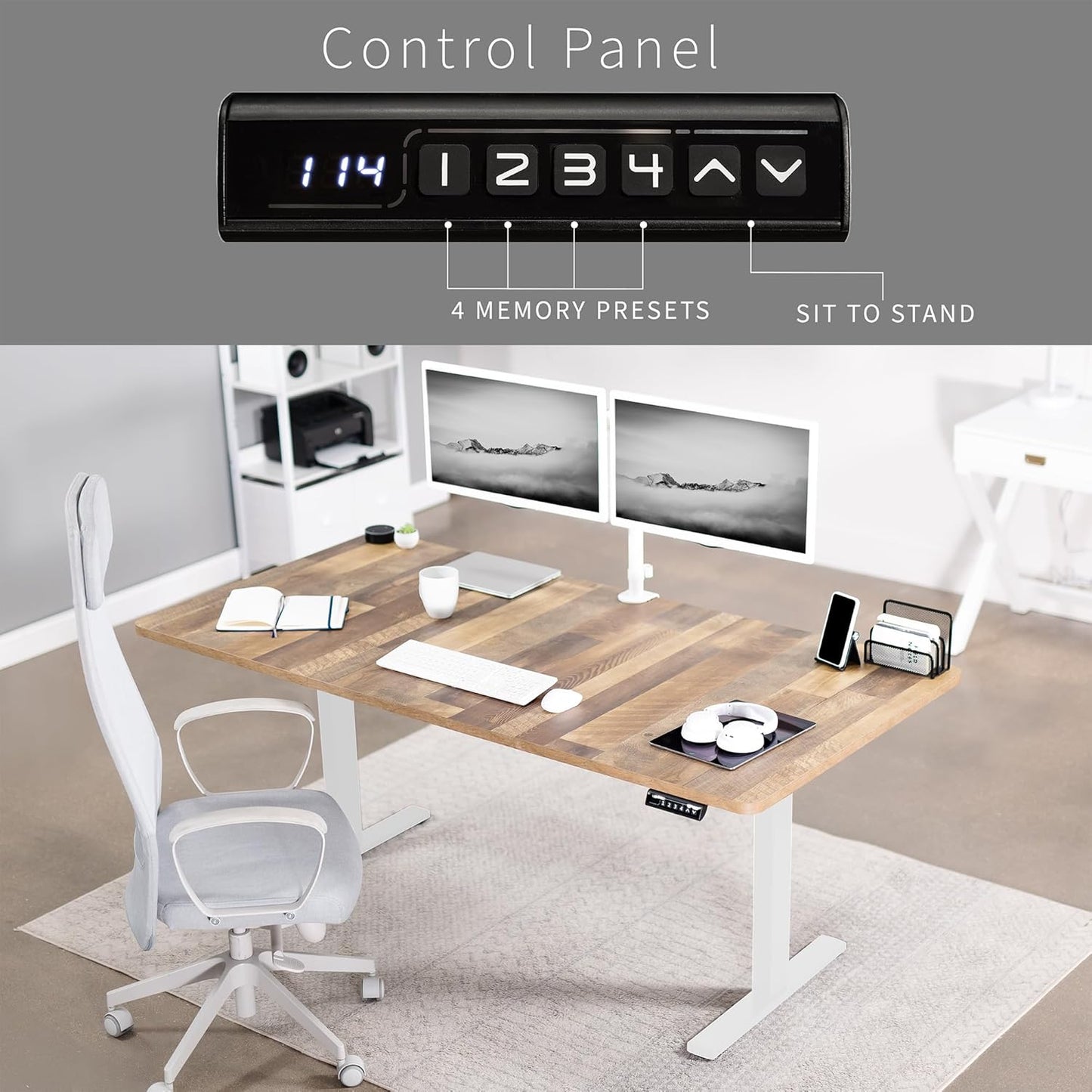 VIVO Electric 71 x 36 in Standing Desk, Memory Height Adjustment, 1B Series, Reclaimed Wood Top White Frame, DESK-KIT-1W7P-36