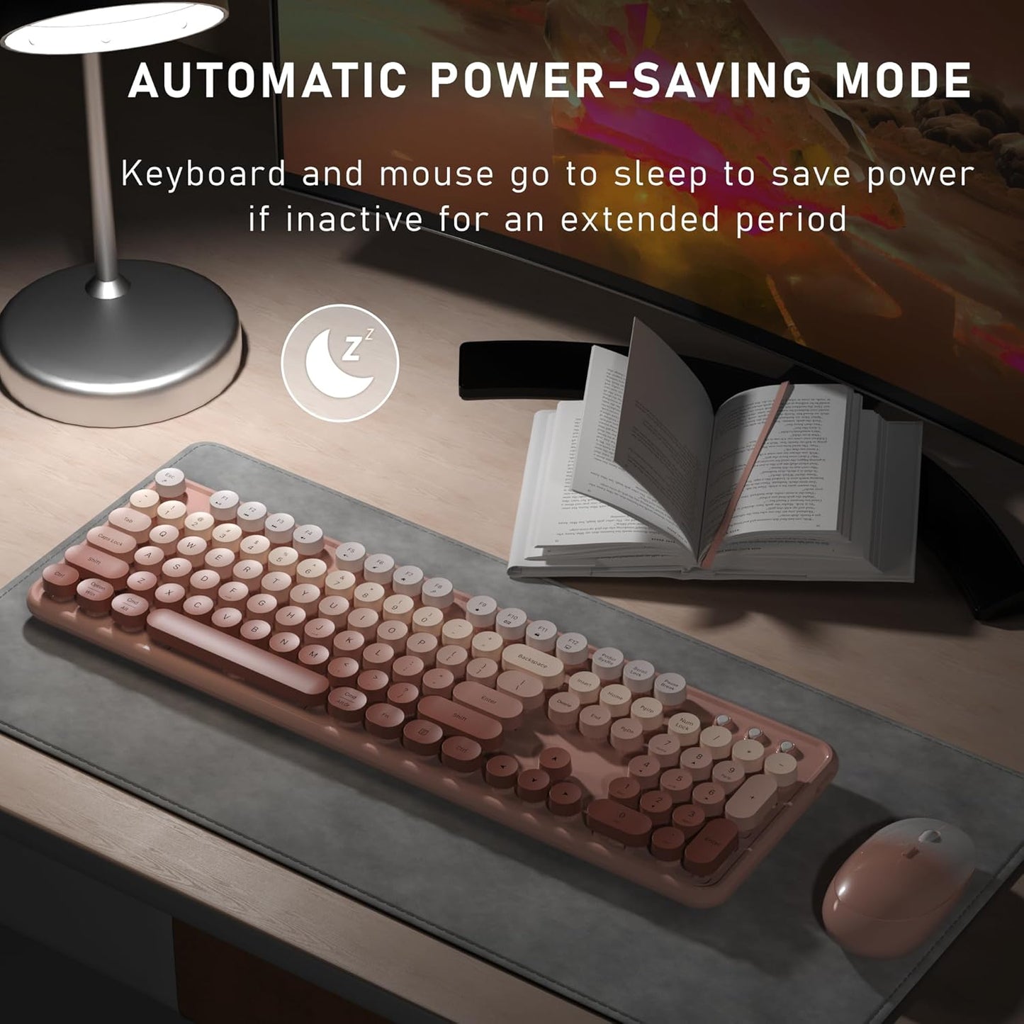 Wireless Keyboard and Mouse, Full-Size Retro Typewriter Keyboard with Round Keycaps, 2.4GHz for Windows, Mac, Laptop, PC, Desktop (Peach Gradient)