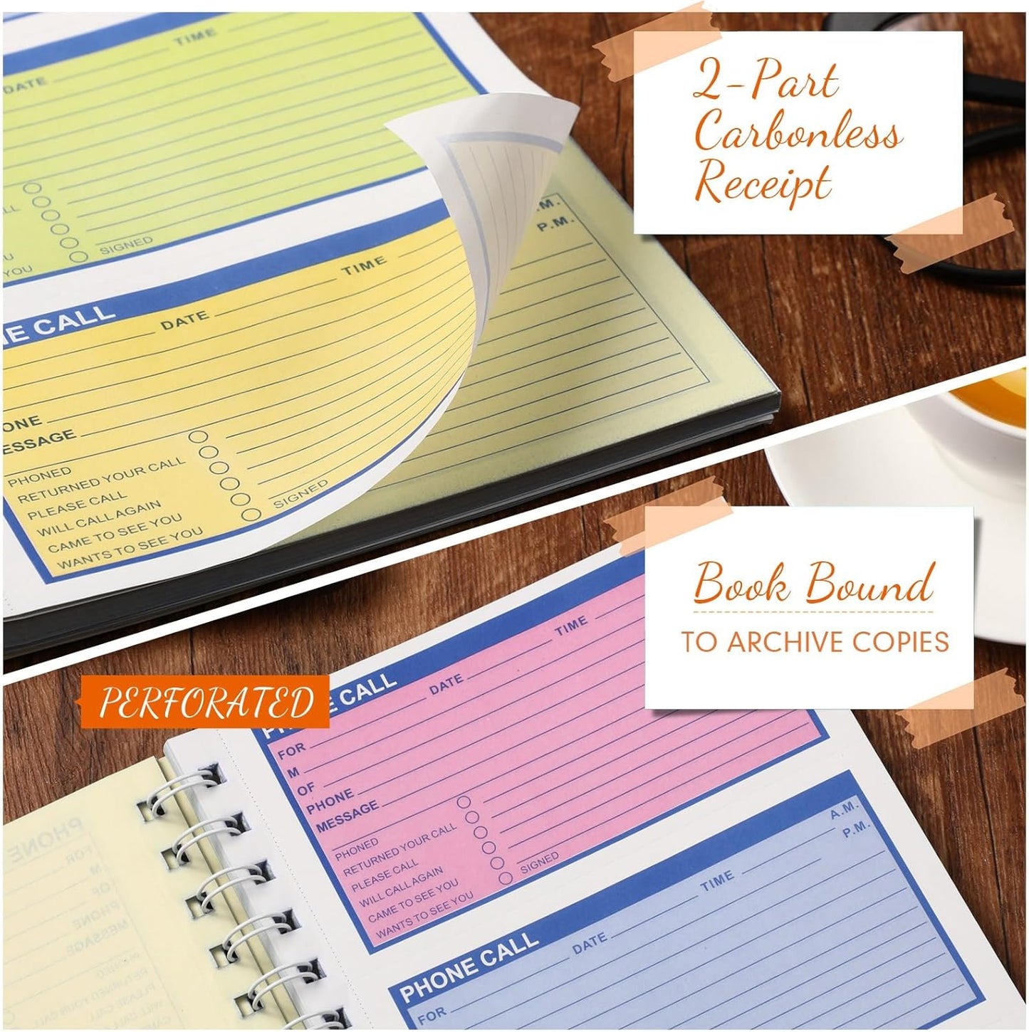 10 Pcs Spiral Bound Phone Message Book 5-1/2" x 11" 2 Part Colorful Carbonless Phone Message Pads 4 Messages Per Page Carbon Copy Notebook Spiral Phone Call Log Book for Business Office