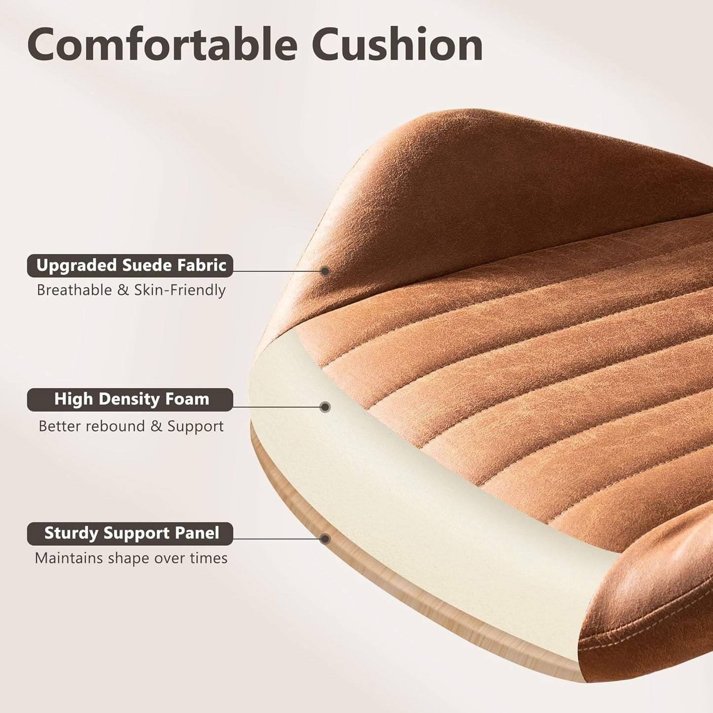 Mid Century Modren Office Chair - High Back Swivel Executive Chair with Lumbar Support,Ergonomic Computer Desk Chair with Wheels,Faux Lether Suede Task Chair,350lbs (Brown, High Back)