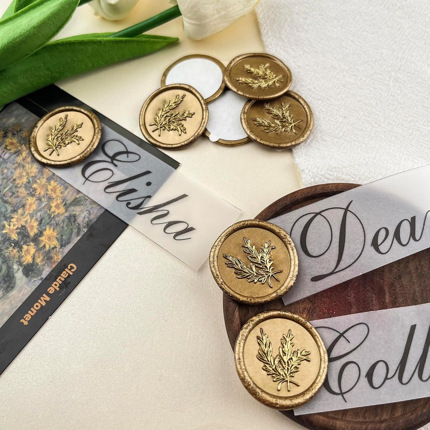 25Pcs Wax Seal Stickers Handmade Envelope Seals Self Adhesive Wax Stickers for Wedding Party Invitations, Envelope, Gift Wrap, Christmas(Rosemary Style, Bronze)