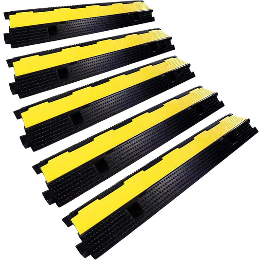 Rubber Cable Ramp Cord Cover Cable Protector Ramps Wire Hose Protective 1 Channel 22000Lbs Load Capacity Traffic Speed Bump for Asphalt Concrete Gravel Driveway Indoor Outdoor, 5 Pack
