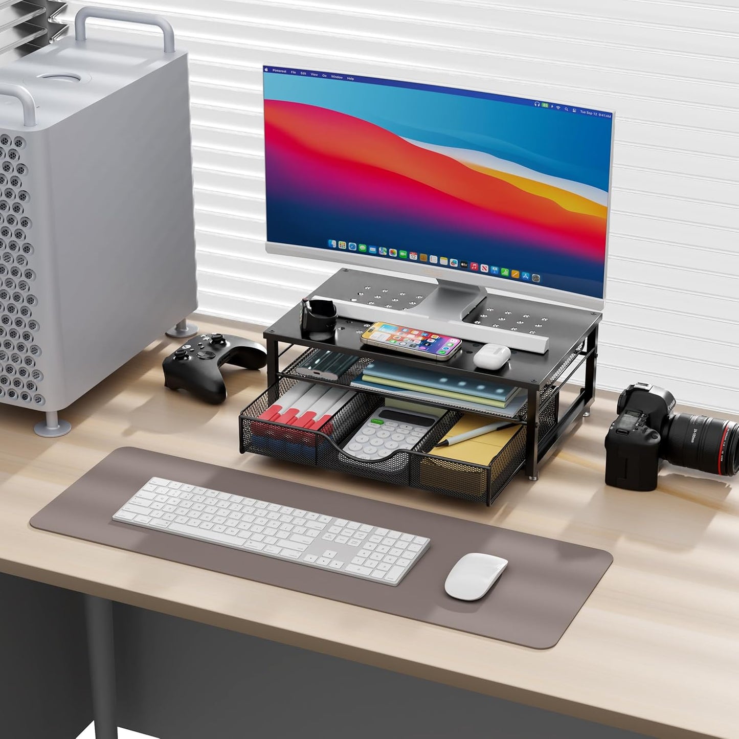 gianotter Computer Monitor Stand Riser, Desk Organizers and Accessories with Drawer, Office Desk Accessories & Workspace Desktop Organizers Storage for Classroom Office Supplies (Black)