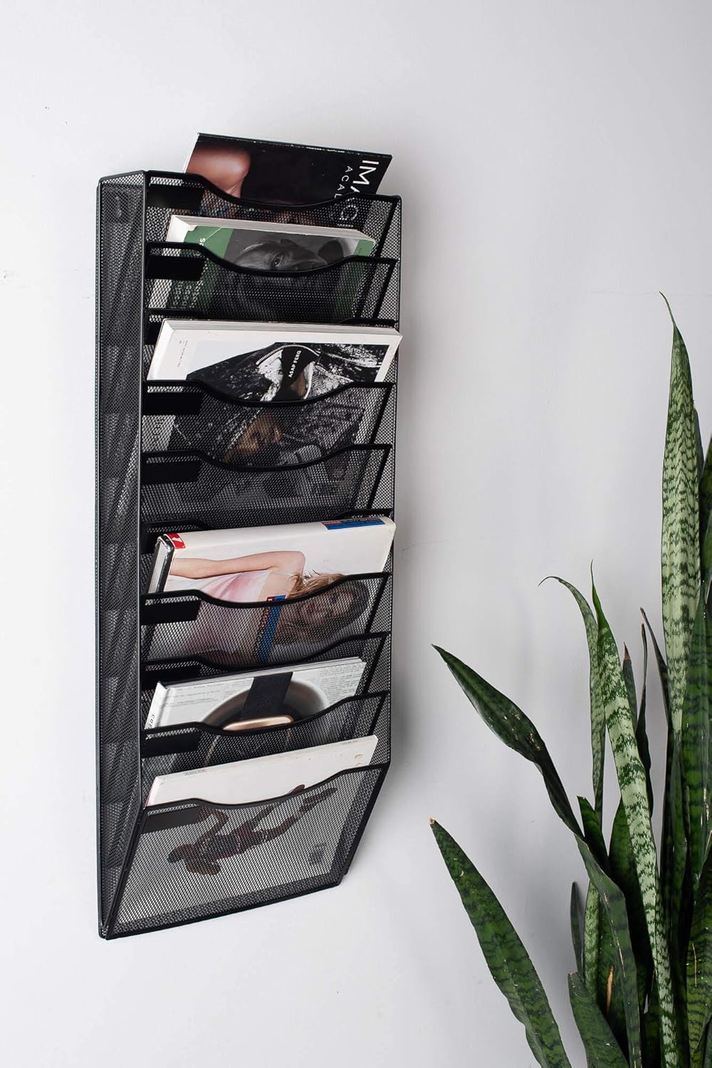 10 Sections Hanging Files Wall Mounted Metal Mesh Document File Organizer Magazine Holder Rack Organizer Racks Multipurpose Use To Display Files, Magazine, Newspapers- Black