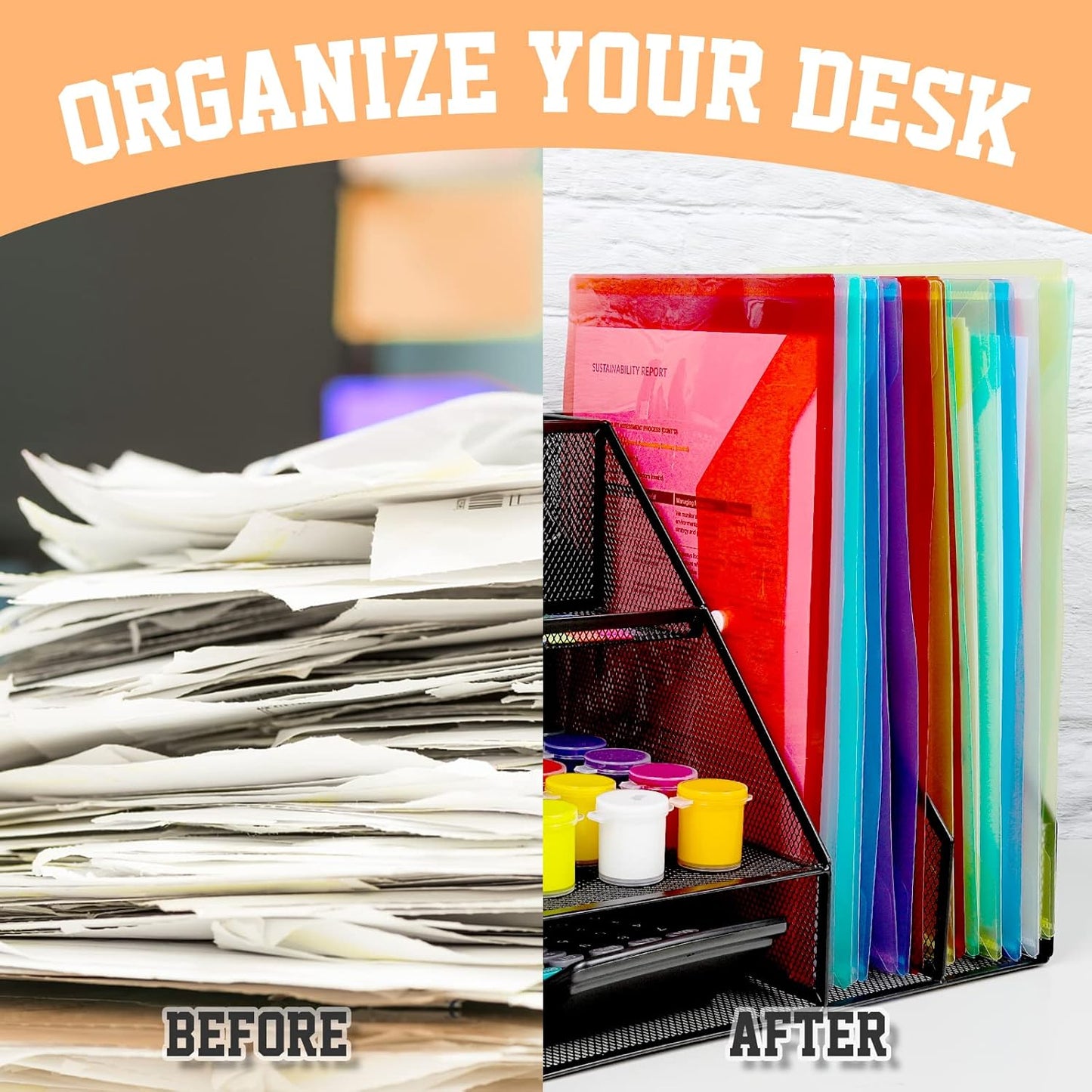 LEOBRO File Folders, 24 PCS Plastic Folders for Documents, A4 Plastic Envelopes with Snap Closure, Letter Size Clear Envelopes Folders, Reusable File Bags, Document Holder