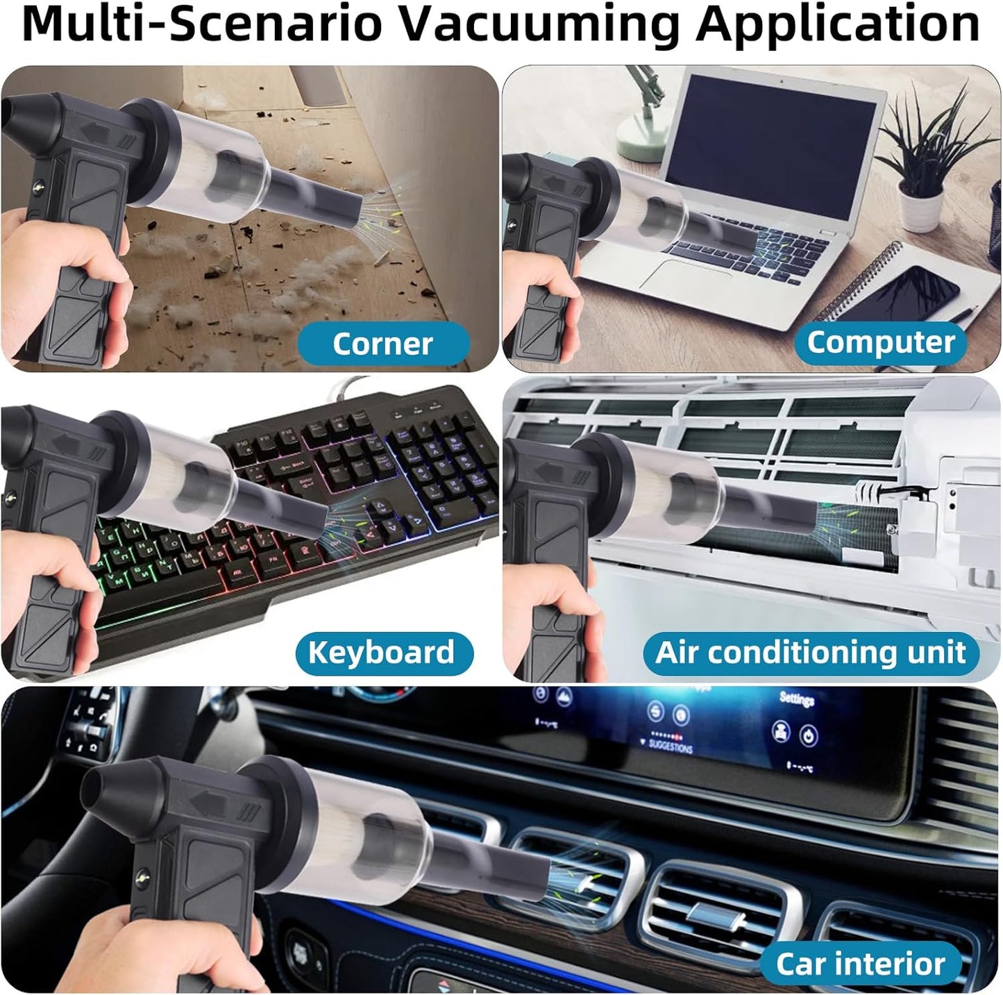 Electric Air Duster with Blow & Suction Dual Function | 150,000 RPM Brushless Motor, Type-C Rechargeable, 4 Speeds & LED Light | 8000mAh Long Battery Life | Portable Blowing and Suction Fan