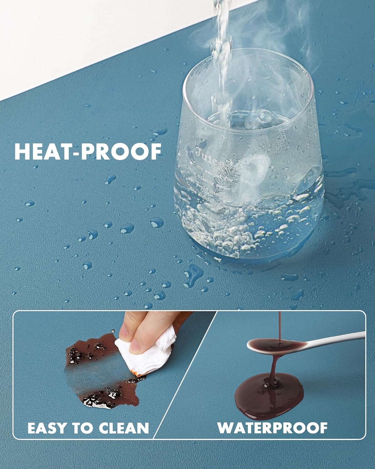 YSAGi Double-Sided Desk Pad, 35.4"x17"Leather Desk Mat, Eco Cork Desk Pad Protector,Large Mouse Pad,Waterproof Desk Blotter for Office/Home(Sea Blue)