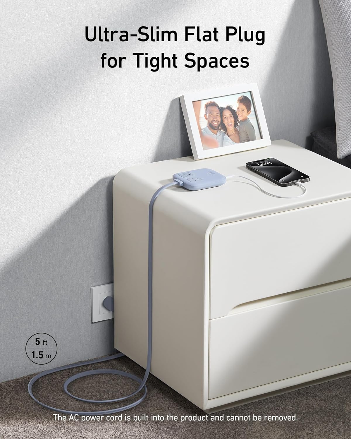 Anker Nano Charging Station(67W Max), 6-in-1 Power Strip for iPhone 16/15, MacBook, with Flat Plug and 5ft Thin Undetachable Extension Cord,2 AC&2 USB A&2 USB-C, for Home&Office