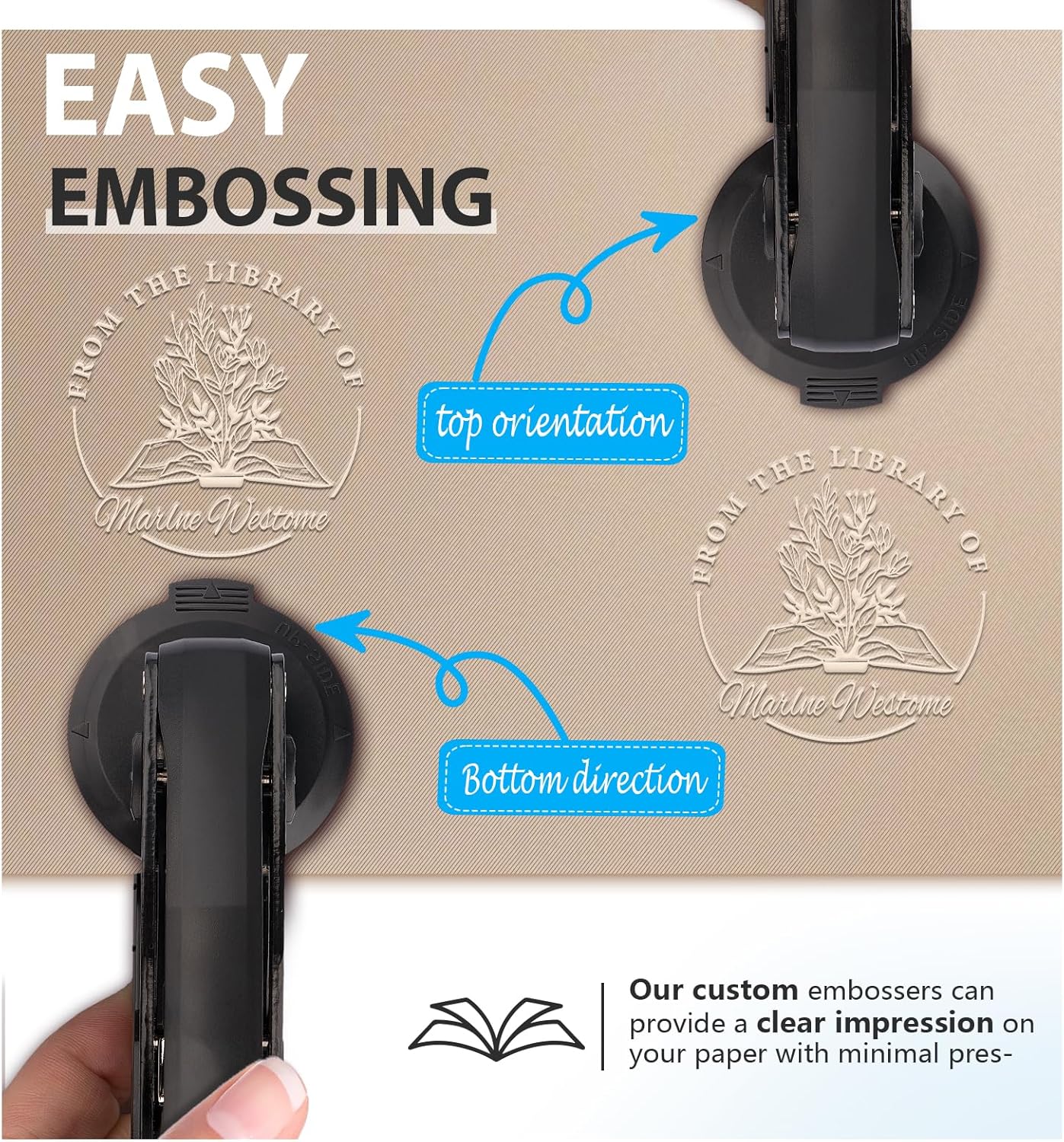 Custom Book Embosser | Book Embosser Personalized | Self-Inking Stamp | from The Library of Book Stamp Customized Stamps (Flowers 2)