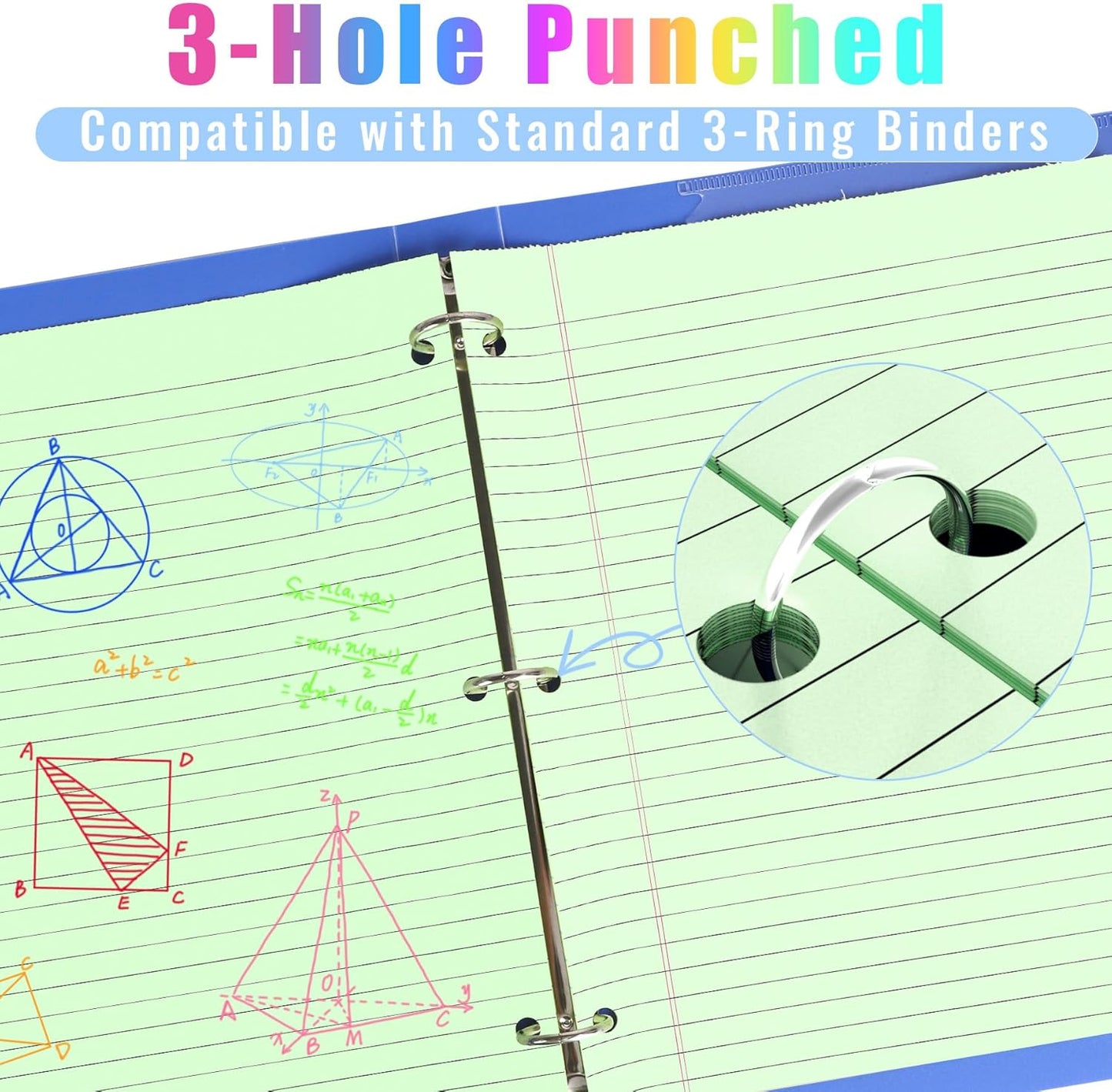 HAUTOCO 6 Pack 8.5 x 11 Legal Pads Colored Wide Ruled Notepads Perforated Writing Pads, 30 Sheets Per Notepad, 3-Hole Punched Paper, Writing Note Pads for School, Home, Office, Business