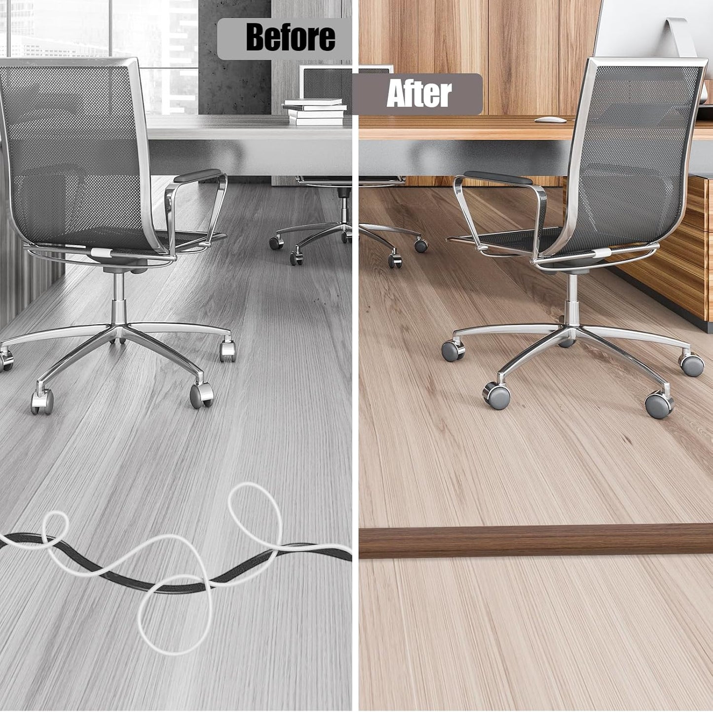 Floor Cord Cover Cable Cavity Self Adhesive Cord Hider Floor 10FT Floor Cable Management Power Cord Protector Floor Electric Cord Covers for Offices, Gym, Exhibitions (Misty Brown Wood, 1.18" x 20')