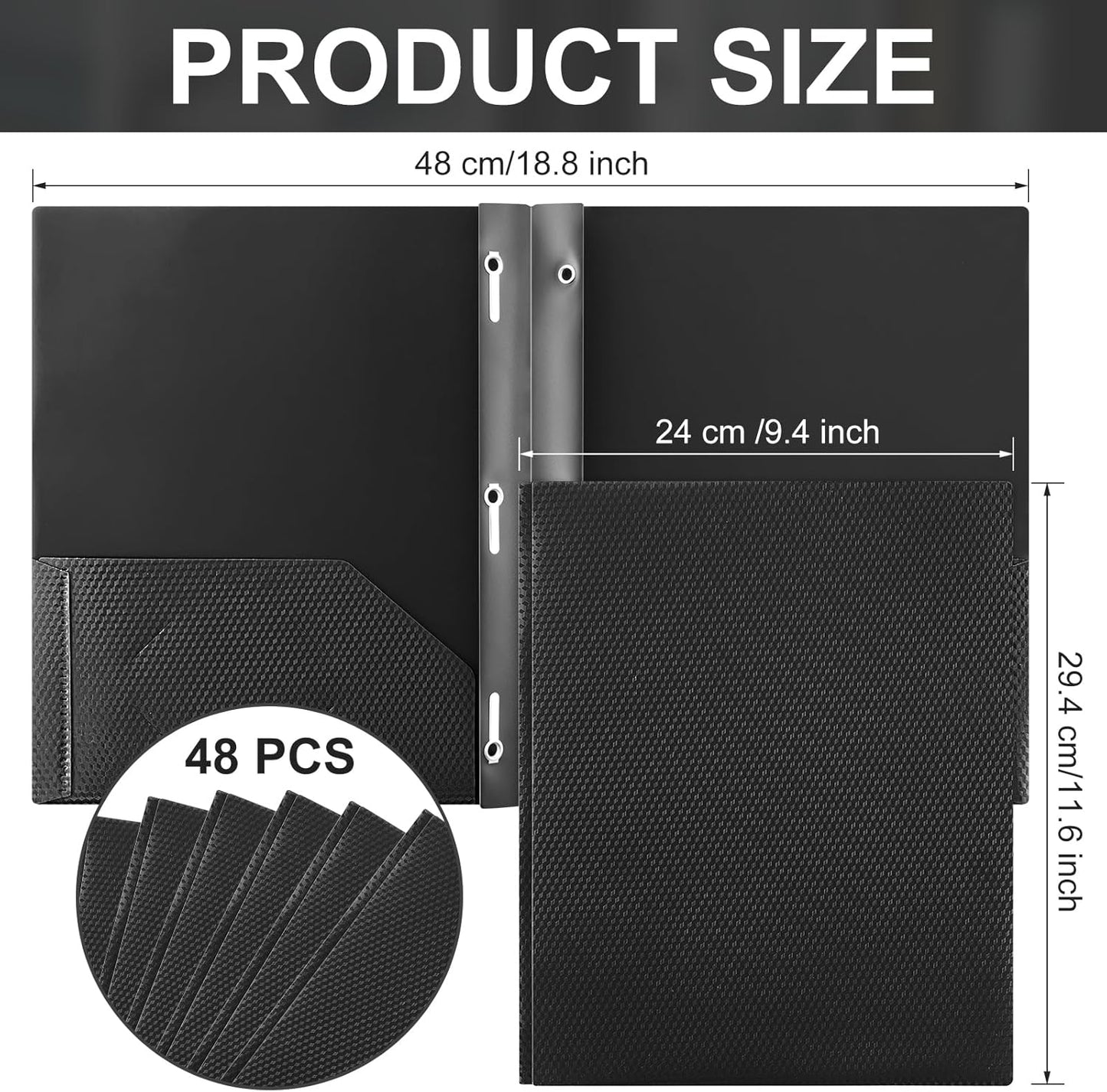 Patelai 48 Pcs Plastic Folders with 2 Pockets and 3 Prongs Home Folders with Card Slot Letter Size Heavy Duty Report Covers for Back to School(Black,Diamond)