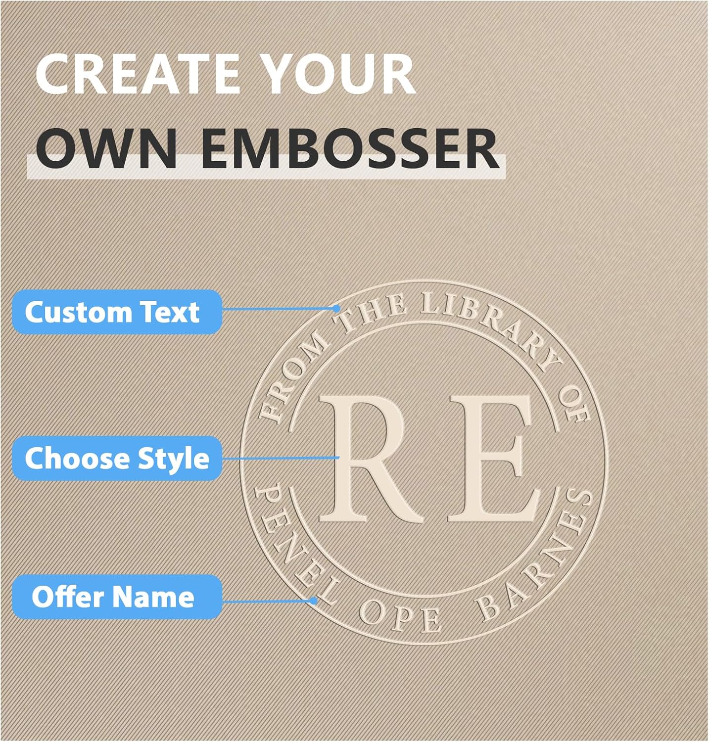 Wedding Embosser | Personalized Book Stamp | Monogram Embosser Stamp Customizable Rubber Stamp (Wedding 8)