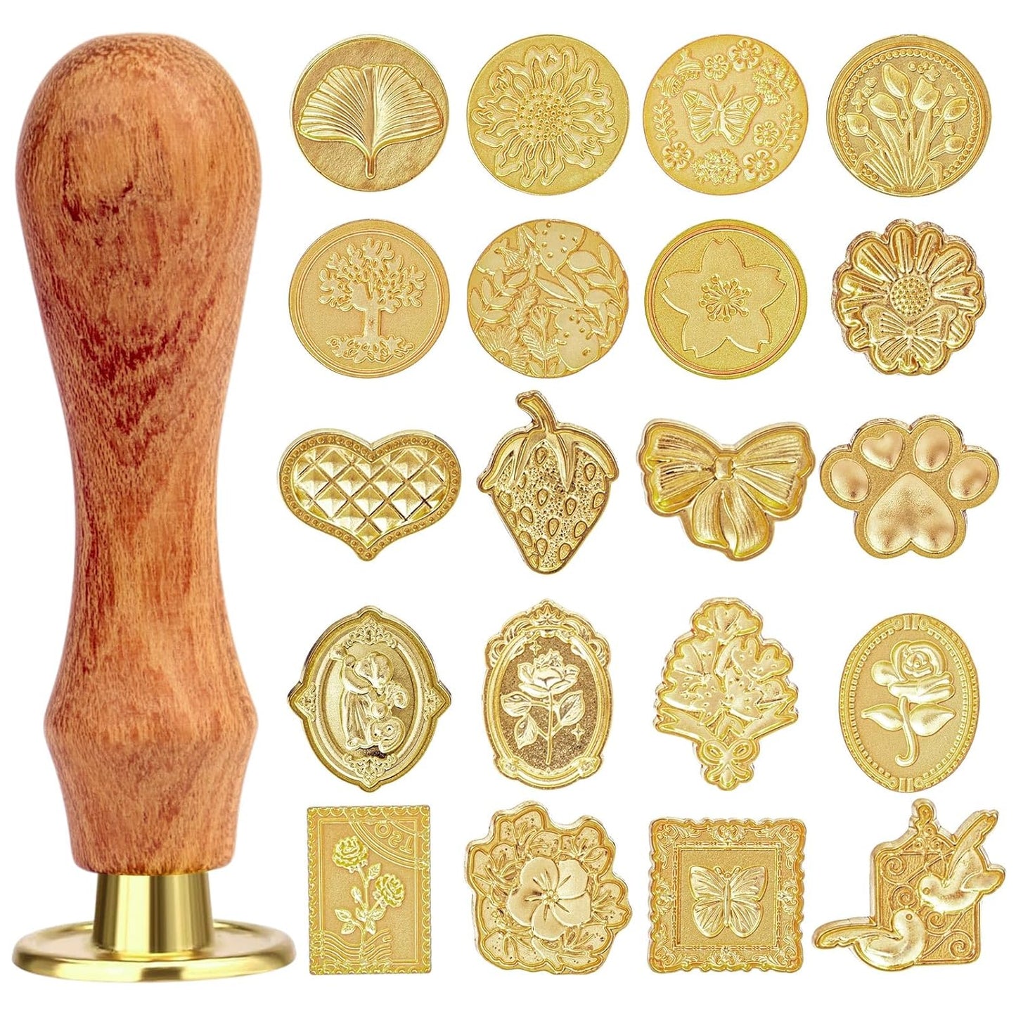 21 Pcs Wax Seal Stamp Kit, Vintage Classic Brass Wax Stamp Seal Head with Wooden Handle for Wedding Party Invitation Greeting Cards Envelopes Gift Wrapping Letter