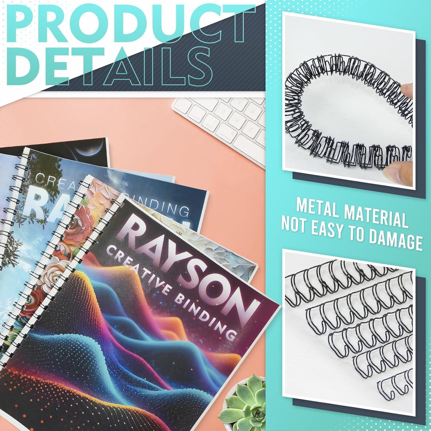 Rayson Double Loop Binding Wires, Mixed Sizes (3/8", 7/16", 1/2", 9/16", 5/8") 2:1 Pitch Wire Binding Spines, 21-Loop Black, Pack of 100