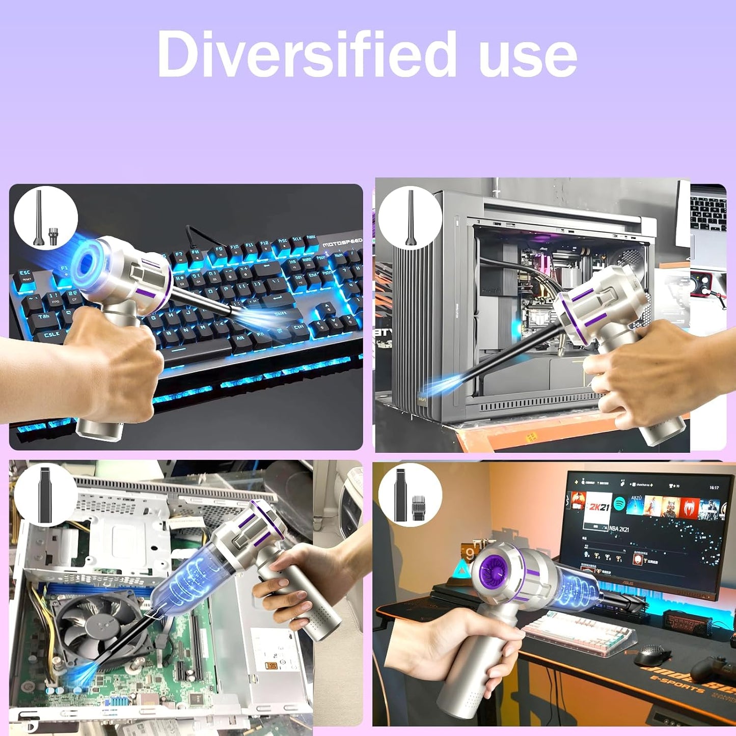 16000PA Computer Vacuum Cleaner Keyboard Cleaner Compressed Air Duster - Cordless Handheld Mini Vacuum for PC/Laptop Cleaning - Portable Air Duster for Car/Home/Office(Purple, Small)