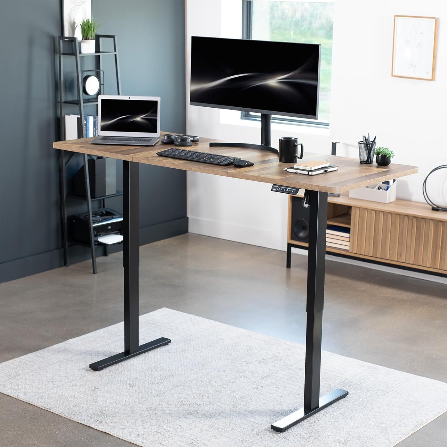 VIVO Electric 71 x 30 in Standing Desk, Memory Height Adjustment, 1B Series, Reclaimed Wood Top Black Frame, DESK-KIT-1B7P