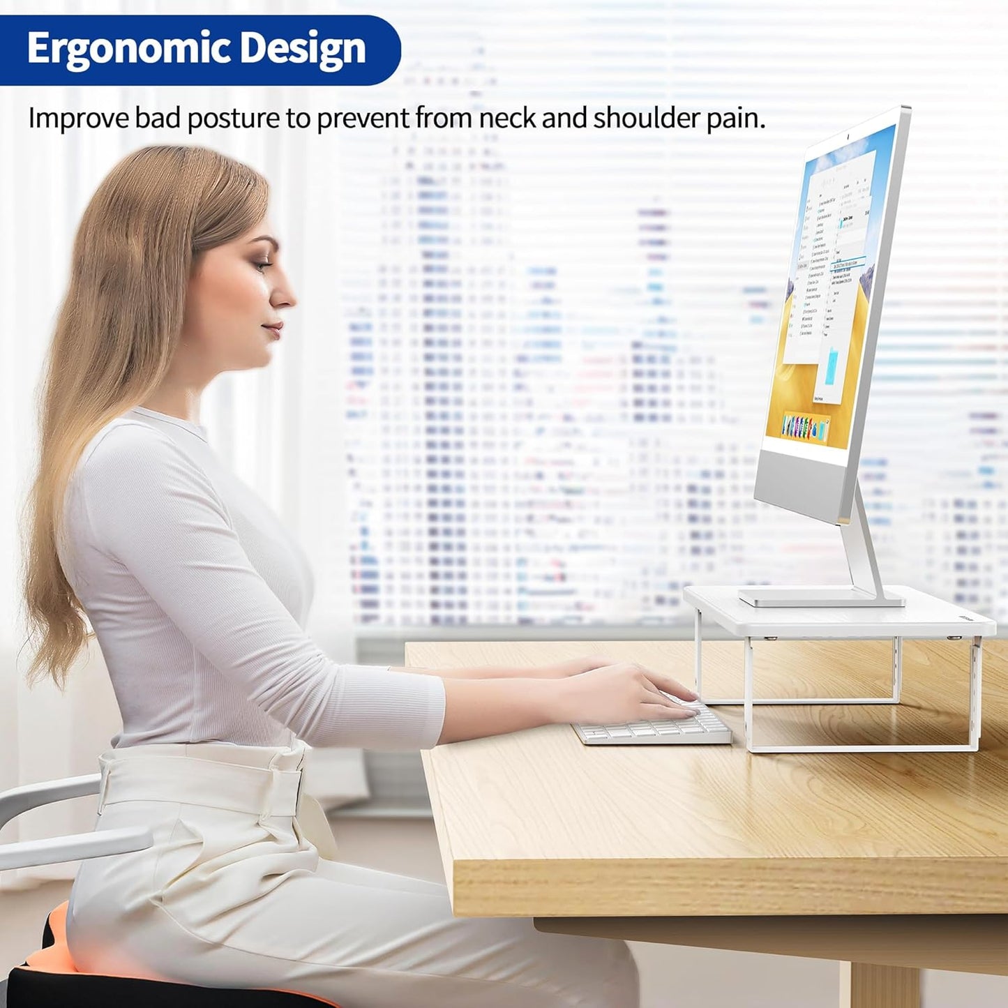 BESIGN MS01 Monitor Stand Riser, Height Adjustable Laptop Stand, Computer Monitor Stand for Monitor, Computer,Laptop,Printer (White)