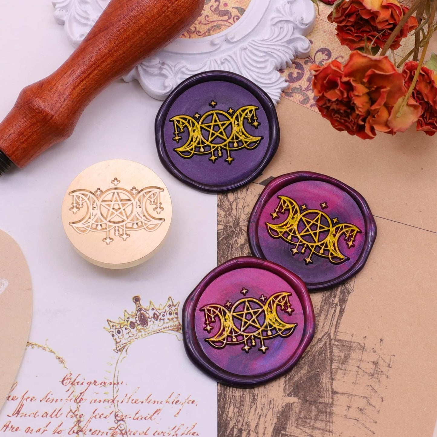 SWANGSA Triple Moon Goddess Wax Seal Stamp Kit with 200pcs Sealing Wax Beads, Great for Embellishment of Invitations, Wine Packages, Gift Idea