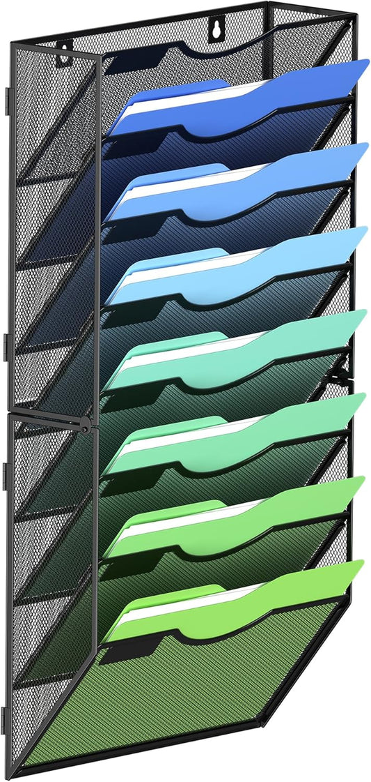 Kuntine.B Wall File Organizer Office Hanging Magazine Holder Wall File Organizer for Office Home (Black, 8 Tier)