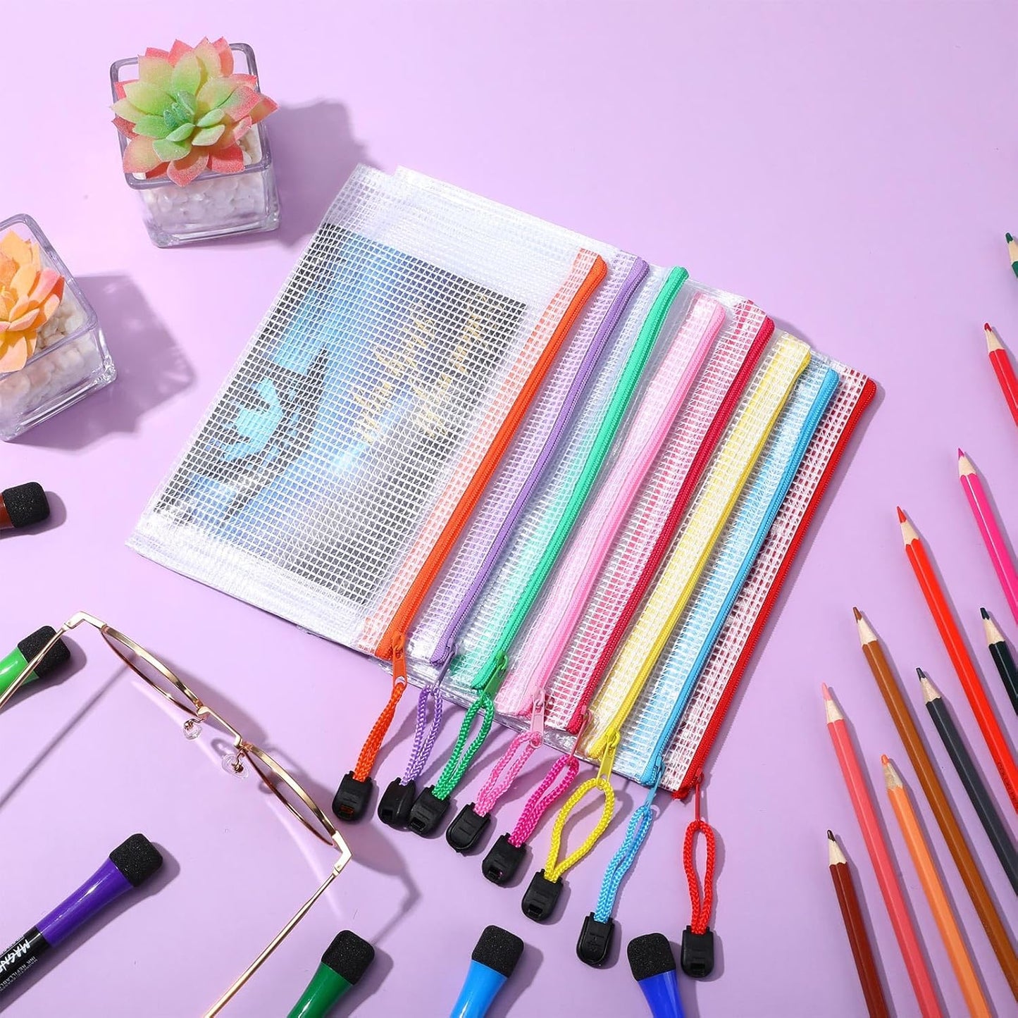 Jetec 32 Pcs Mesh Zipper Bags Toy Storage Bikini Organizer Bag Bolsas Para Guardar Trajes De Baño Waterproof Zipper Reusable Pouch Puzzle Multipurpose for Storage Office(Stylish Color,7.5 x 5 Inch)