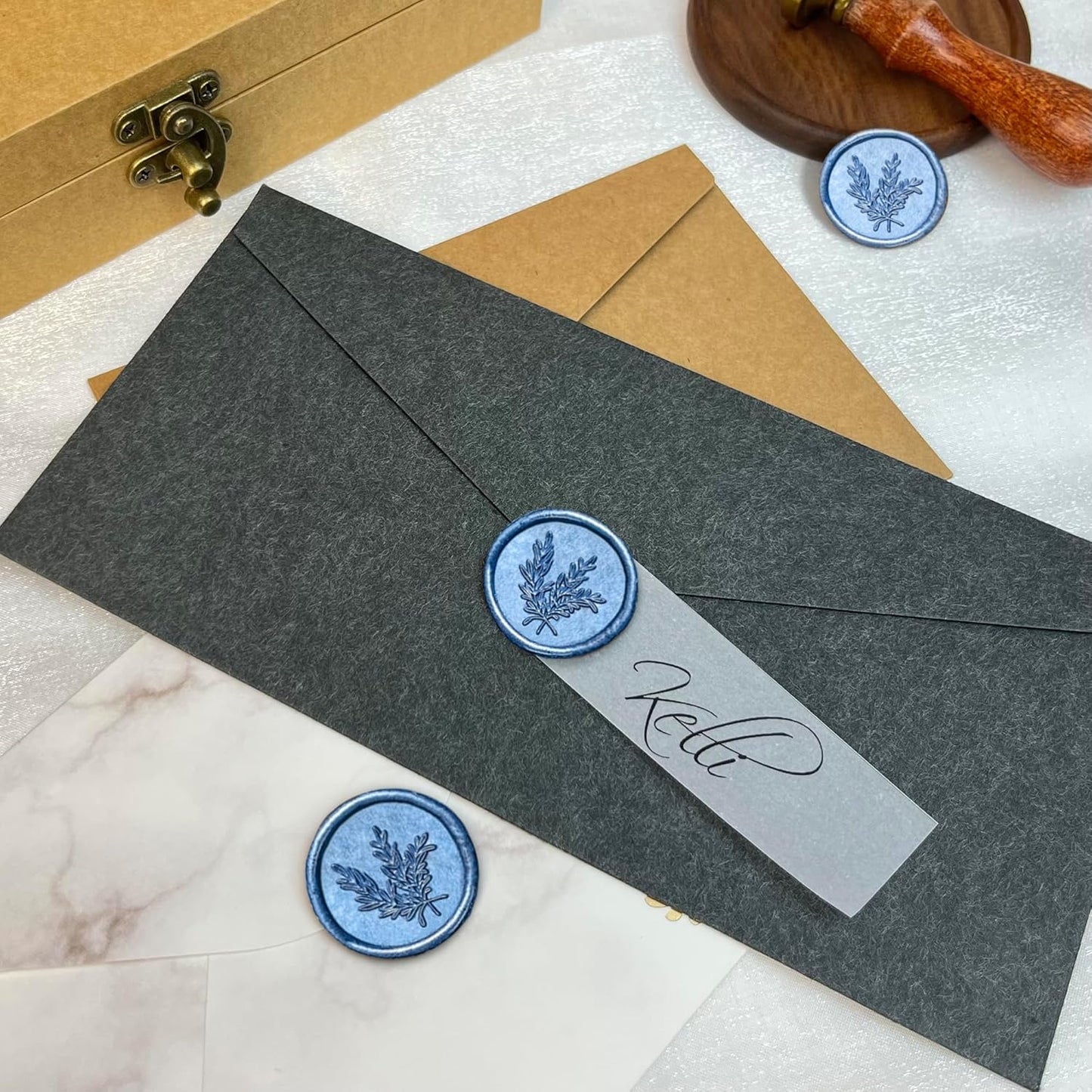 25Pcs Wax Seal Stickers Handmade Envelope Seals Self Adhesive Wax Stickers for Wedding Party Invitations, Envelope, Gift Wrap, Christmas(Rosemary Style, Blue)
