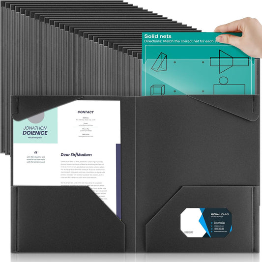 Henoyso 200 Pcs Plastic Folders with Clear Front Pockets Bulk Heavy Duty File Folders with 2 Pockets and Card Slot for Student Teacher Back to School Supplies Office Presentation (Black)
