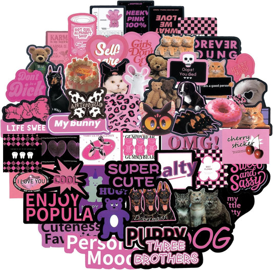 100 Pcs Cute Cartoon Pink Words Style Stickers for Scrapbooks,Cute Vinyl Stickers for Water Bottles Skateboard Notebooks Phone Kindle,Laptop Stickers for Kids Teens Adults Girls