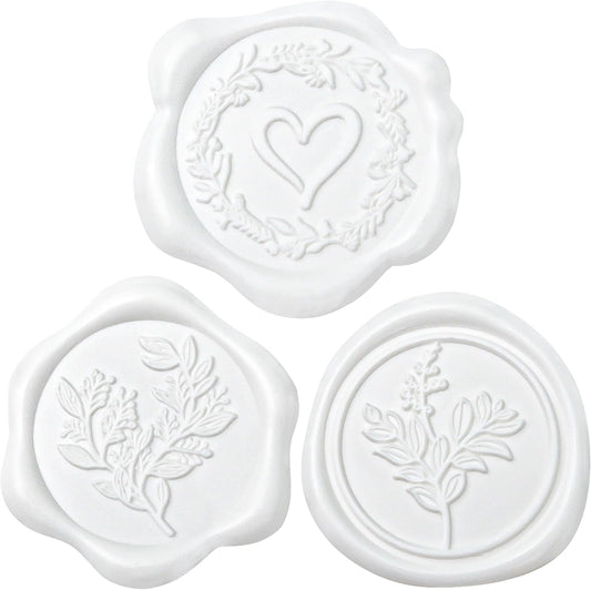 60 Pcs White Wax Seal Stickers Self-Adhesive Envelope Seals Stamp Stickers, Perfect for Wedding Invitations Seating Chart Christmas Gift Wrapping 3 Designs in 1 Pack