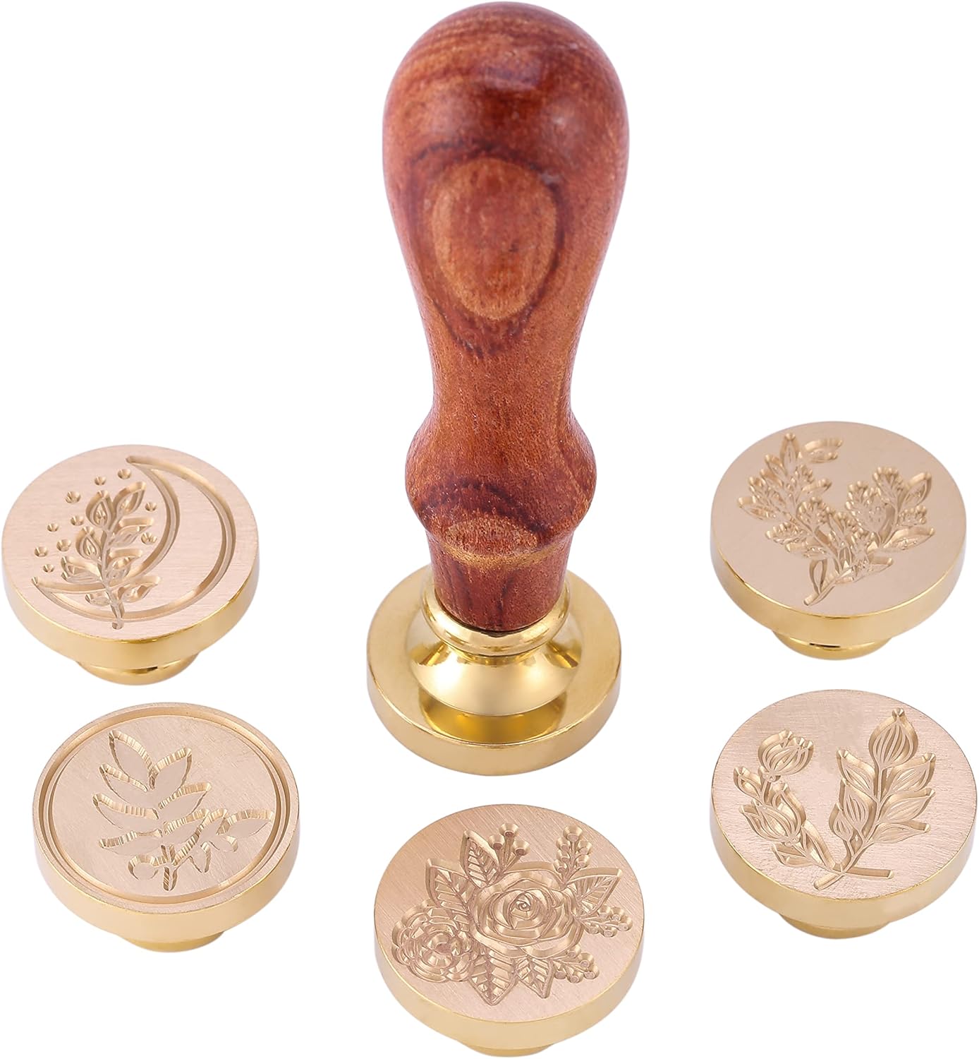 Yoption 6 Pieces Botanical Wax Seal Stamp Heads Set, Vintage Plant Flower Eucalyptus Sealing Stamp for Wedding Envelopes Invitation Decoration