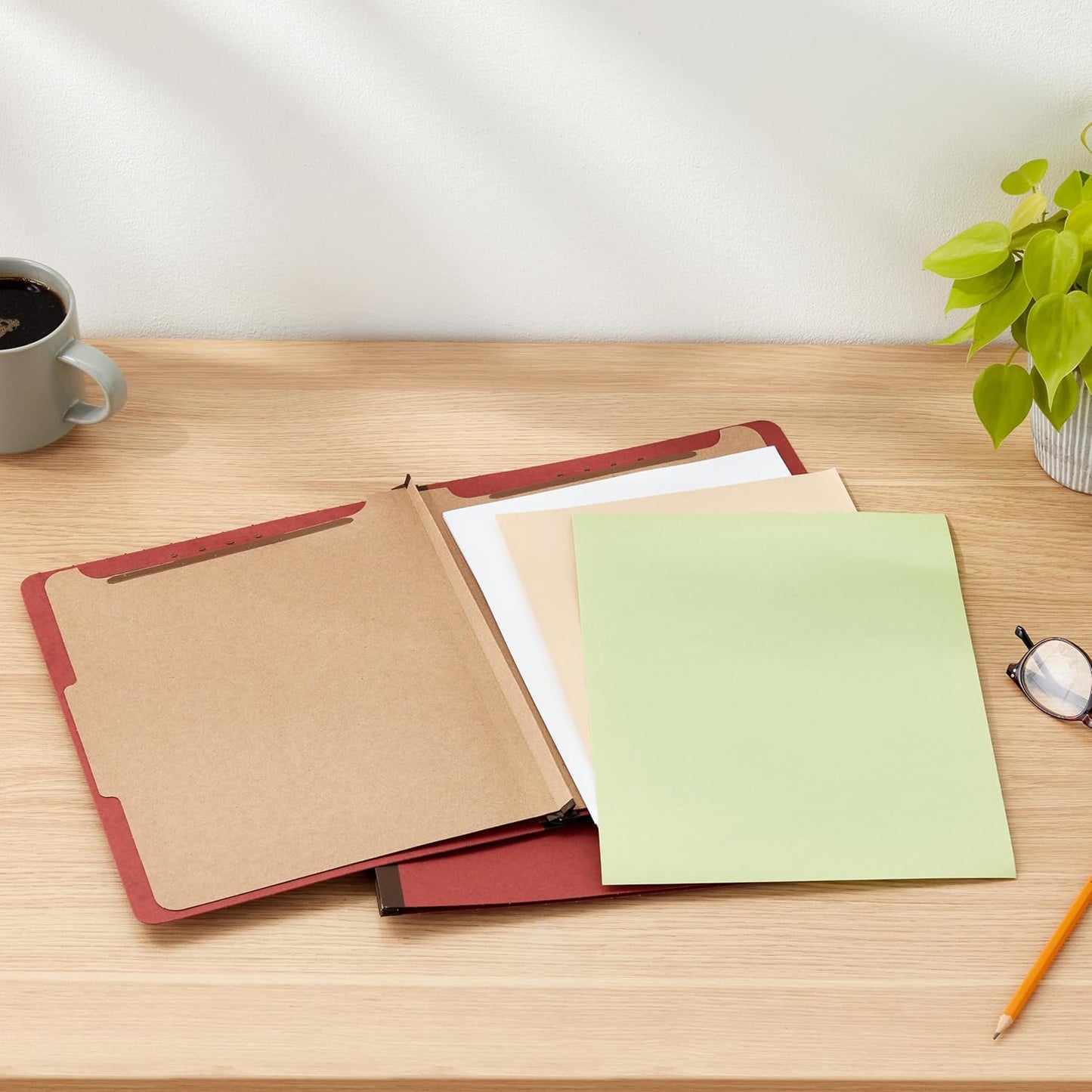 Amazon Basics Classification Folder with Prongs, Pressboard, 2 Dividers, 2-Inch Expansion, 12.17 x 10.67 inch (Letter) Size, Red, Pack of 10