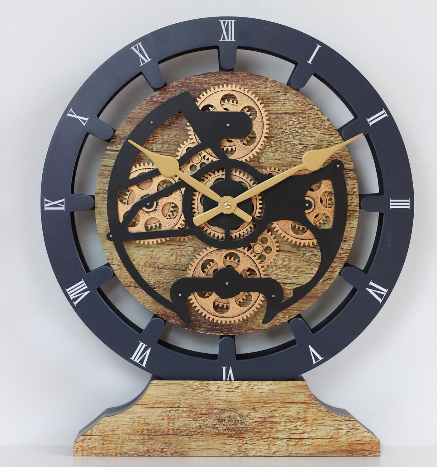 The Gears Clock 16 inches Wall Clock with Real Moving Gears Convertible into a Big Mantel Clock (Gold Antique)