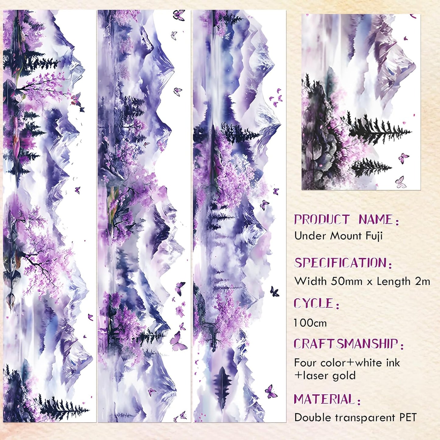 PET Tape for Journal Scrapbooking - Cherry Mountain Forest Junk Journal PET Tape Scrapbook Supplies, Scrapbook Notebook Bottle Crafts Decorating