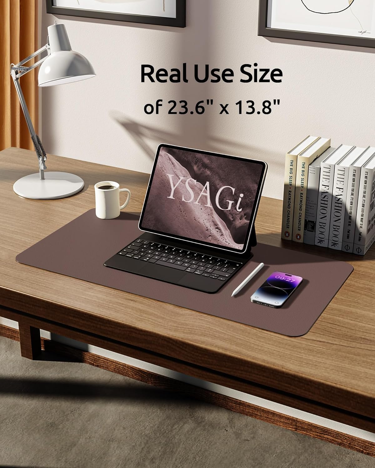 YSAGi Leather Desk Protector, Office Mat, Large Mouse Mat, Non-Slip PU Leather Blotter, Laptop Pad, Waterproof Writing Pad for Office and Home (Chocolate, 23.6" x 13.8")