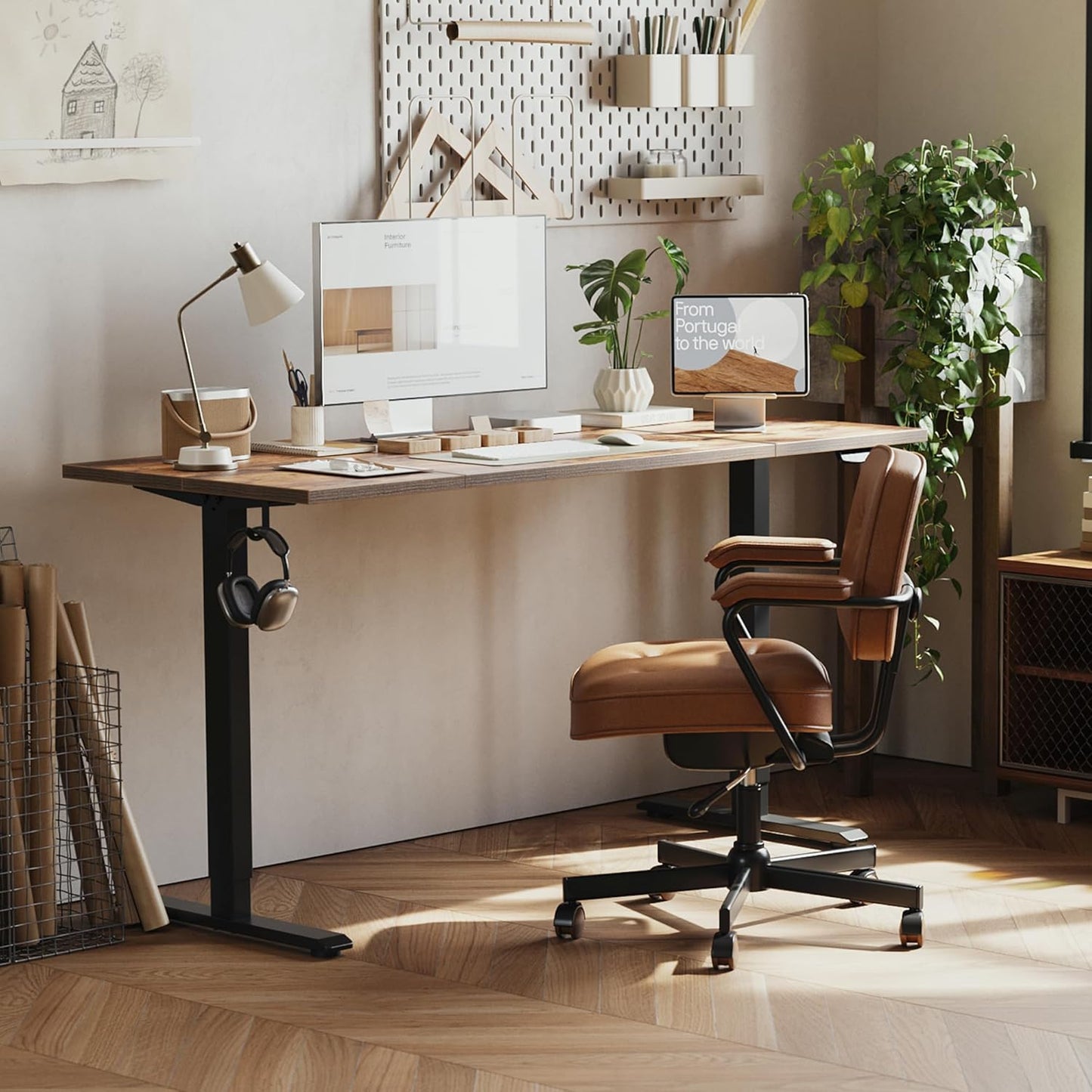 Agilestic Electric Standing Desk, Large 63 x 24 Inches Height Adjustable Desk, Sit Stand up Desk for Work Office Home, Splice Board, Rustic Brown