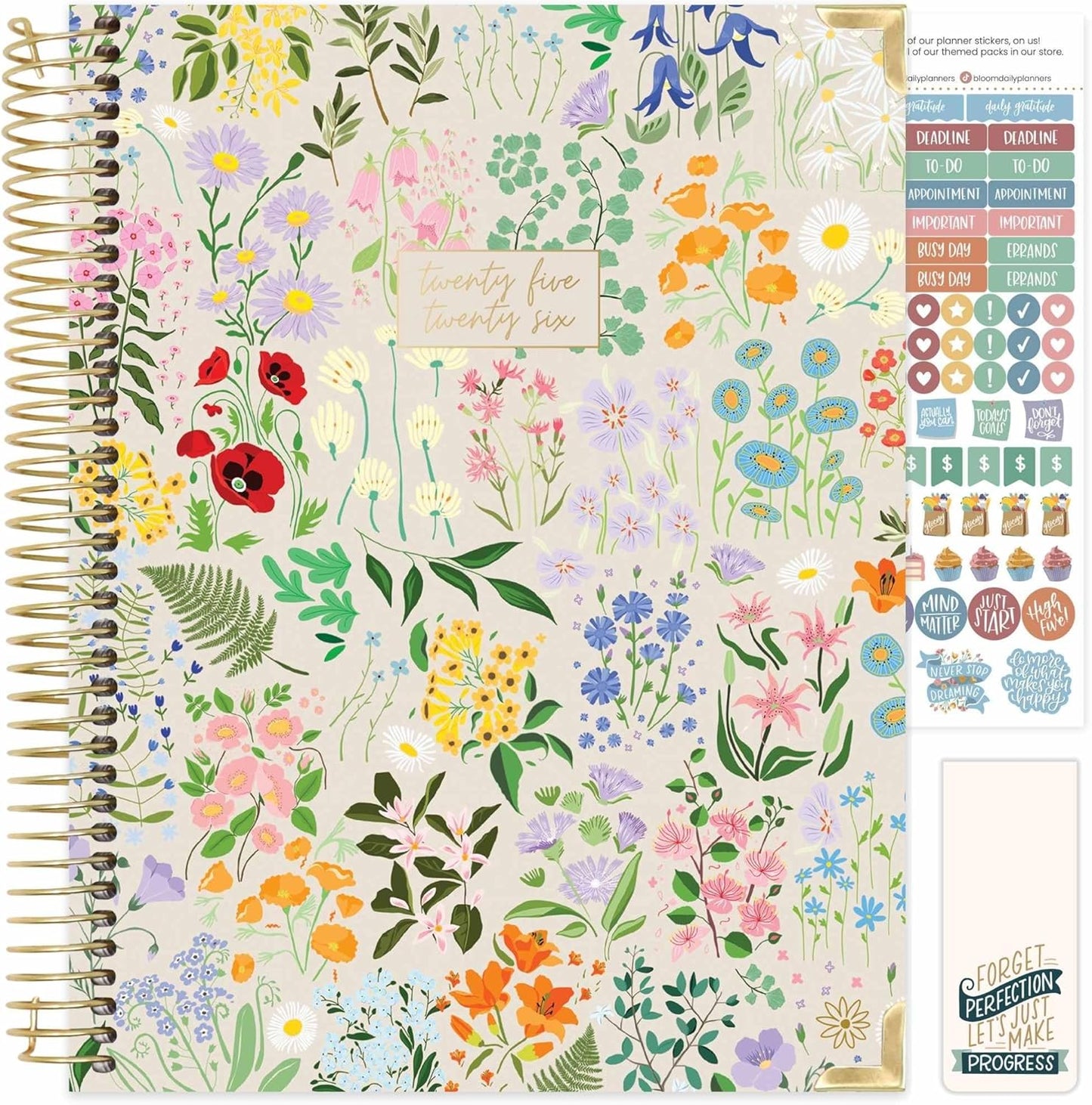 bloom daily planners HARDCOVER 2025-2026 (8.5" x 11") Academic Year Day Planner (July 2025 - July 2026) - Task Goal Organizer - Monthly & Weekly Inspirational Agenda Book - Garden Party, Beige