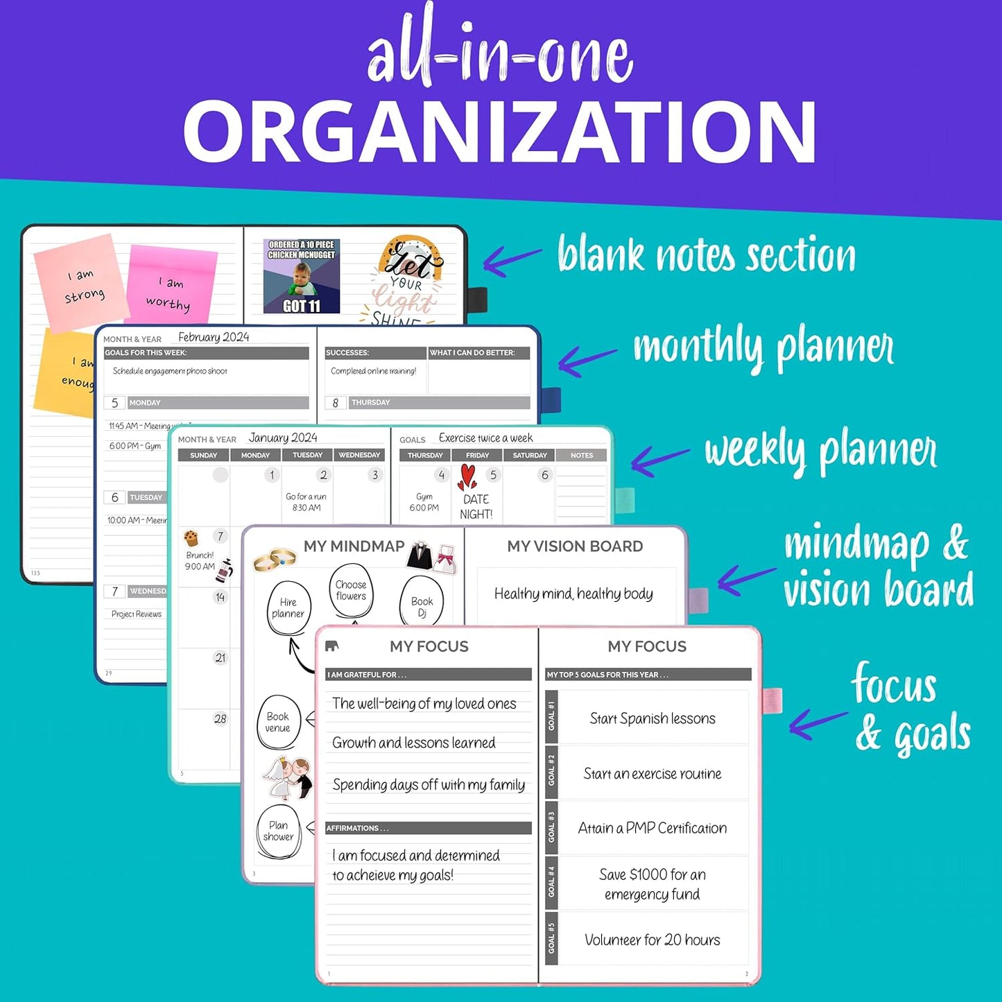 Undated Leather Planner 2025-2026 – Daily, Weekly & Monthly Organizer | Stylish 8.25" x 5.75" Agenda Book with Pen Holder | No-Bleed Thick Paper | To-Do Lists & Goal Planner for Work, School & Life