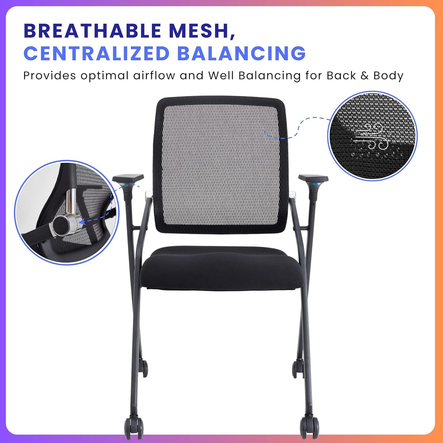 2 Pack Stackable & Foldable Conference Room Chairs with Lumbar Support, Armrest - Ergonomic Mesh Bouncing Back for Office Meeting, Conference, Reception and Training Room Chair