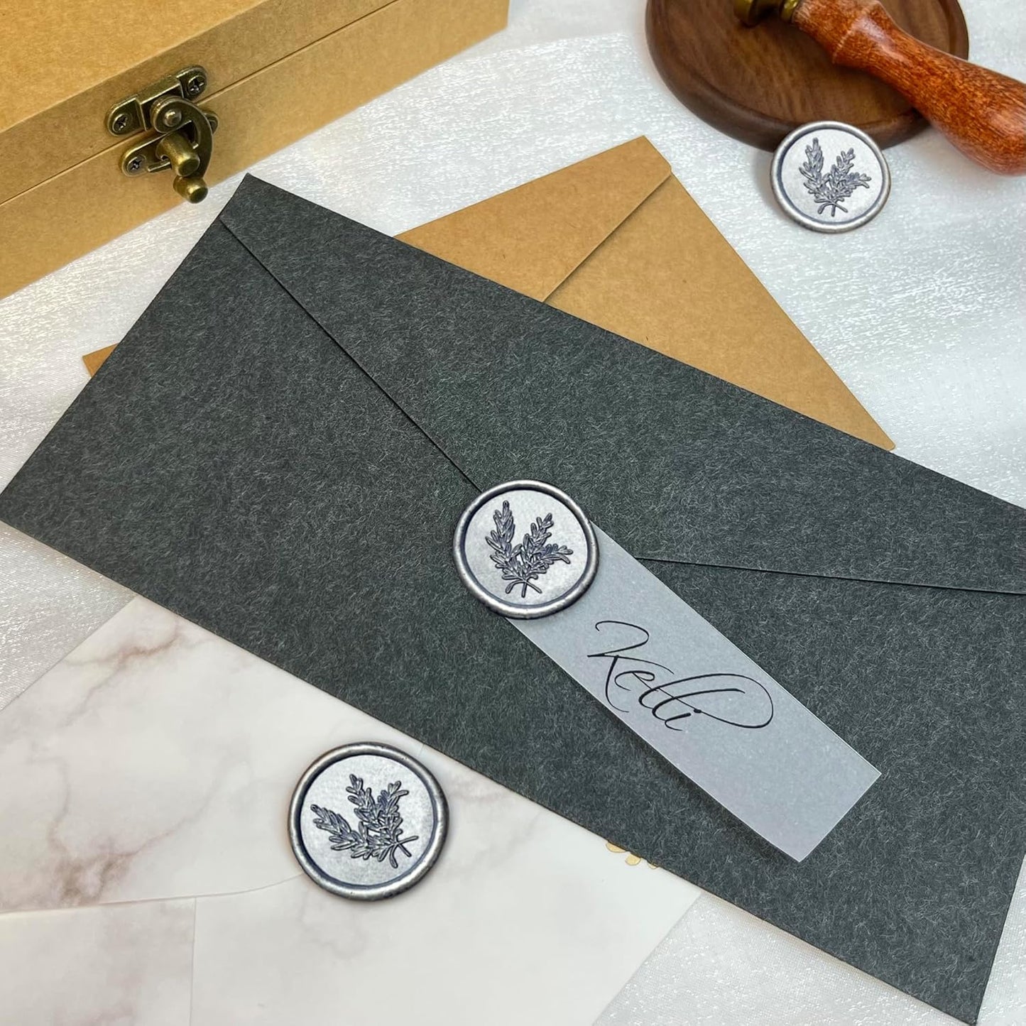 50Pcs Wax Seal Stickers Handmade Envelope Seals Self Adhesive Wax Stickers for Wedding Party Invitations, Envelope, Gift Wrap, Christmas(Rosemary Style, Gray Blue)